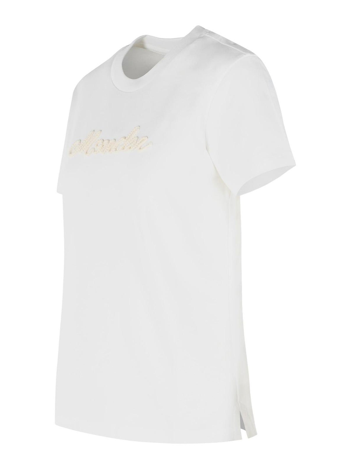 Moncler White Cotton T-Shirt - Cream - Women|0938C0005189AUG034