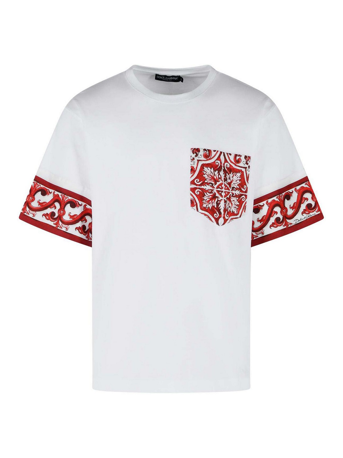 T-shirt in cotone e seta con stampa maiolica