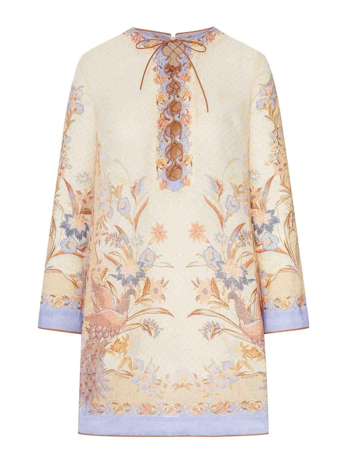 Zimmermann Indra Linen Mini Tunic Dress In Brown
