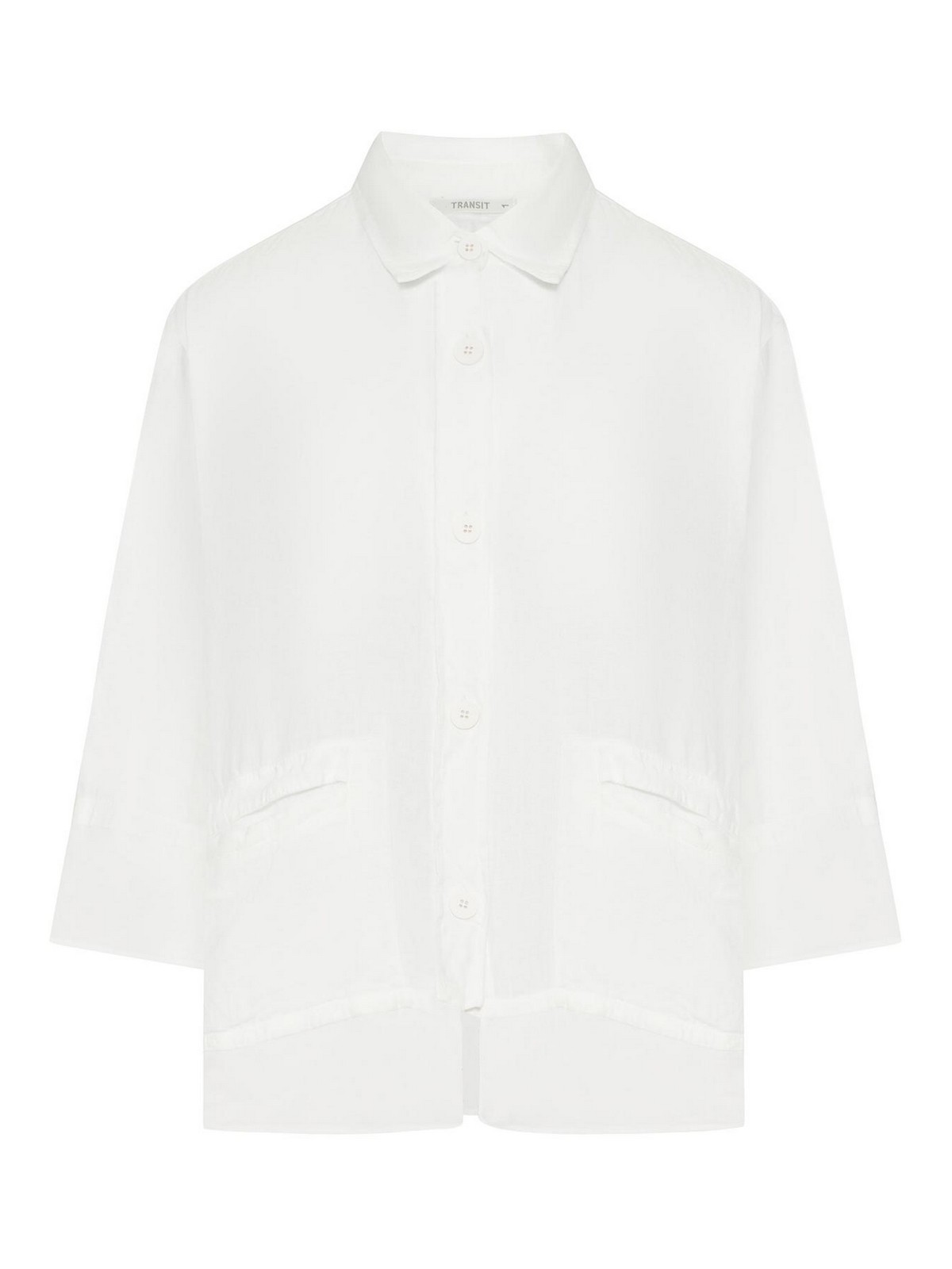 Transit 3/4 Sleeve Linen Shirt With Georgette Inserts In White