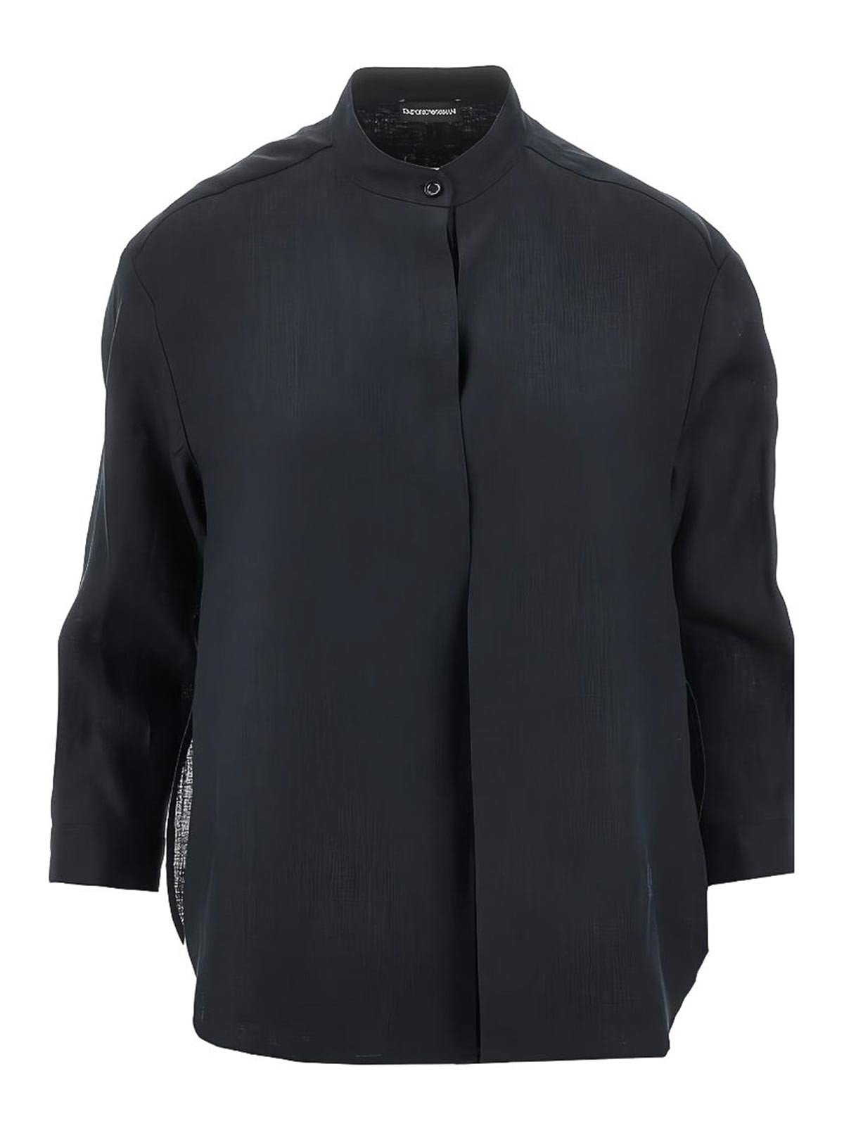 Emporio Armani Linen Shirt In Blue