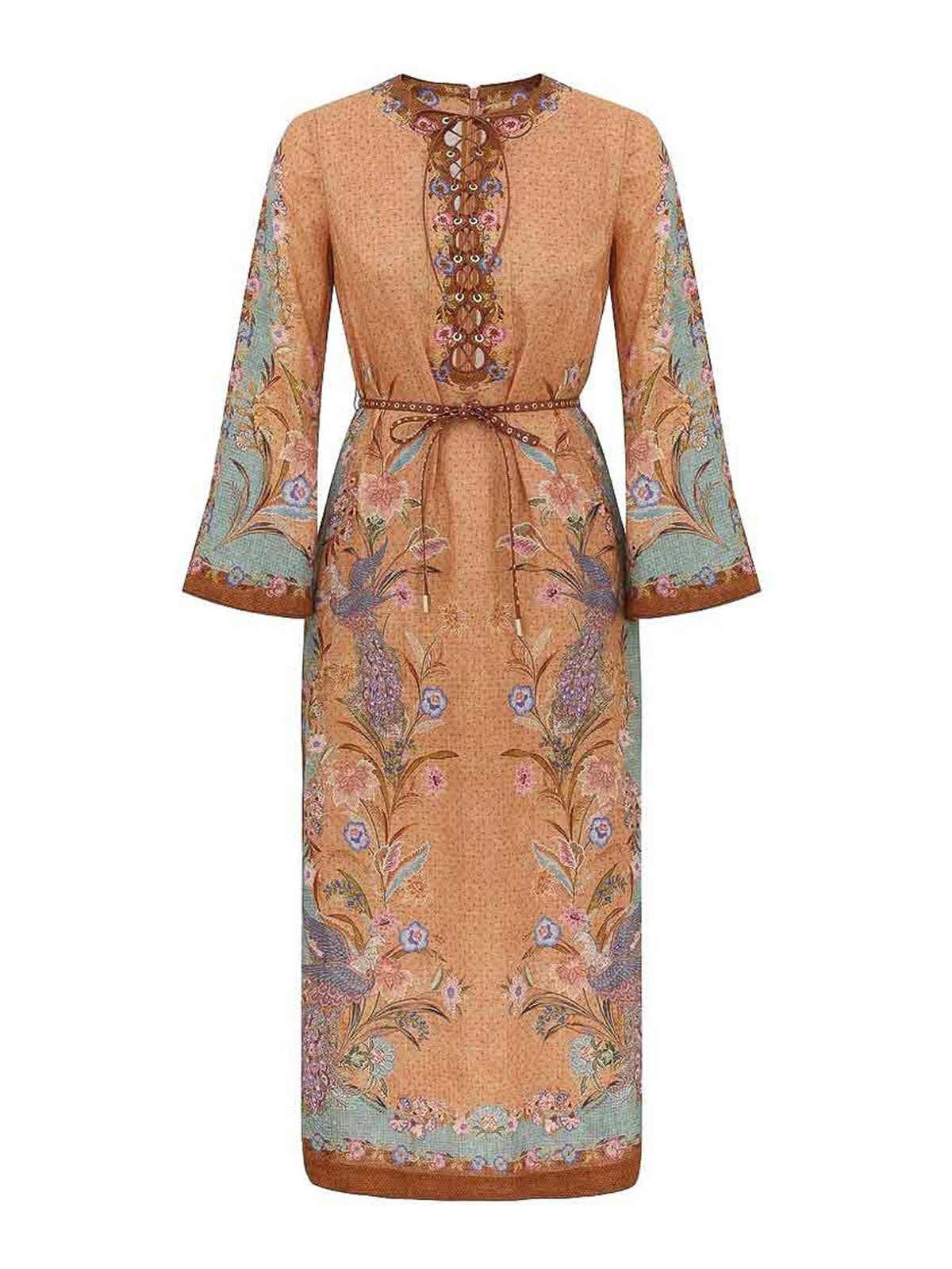 Zimmermann Indra Linen Midi Dress In Brown