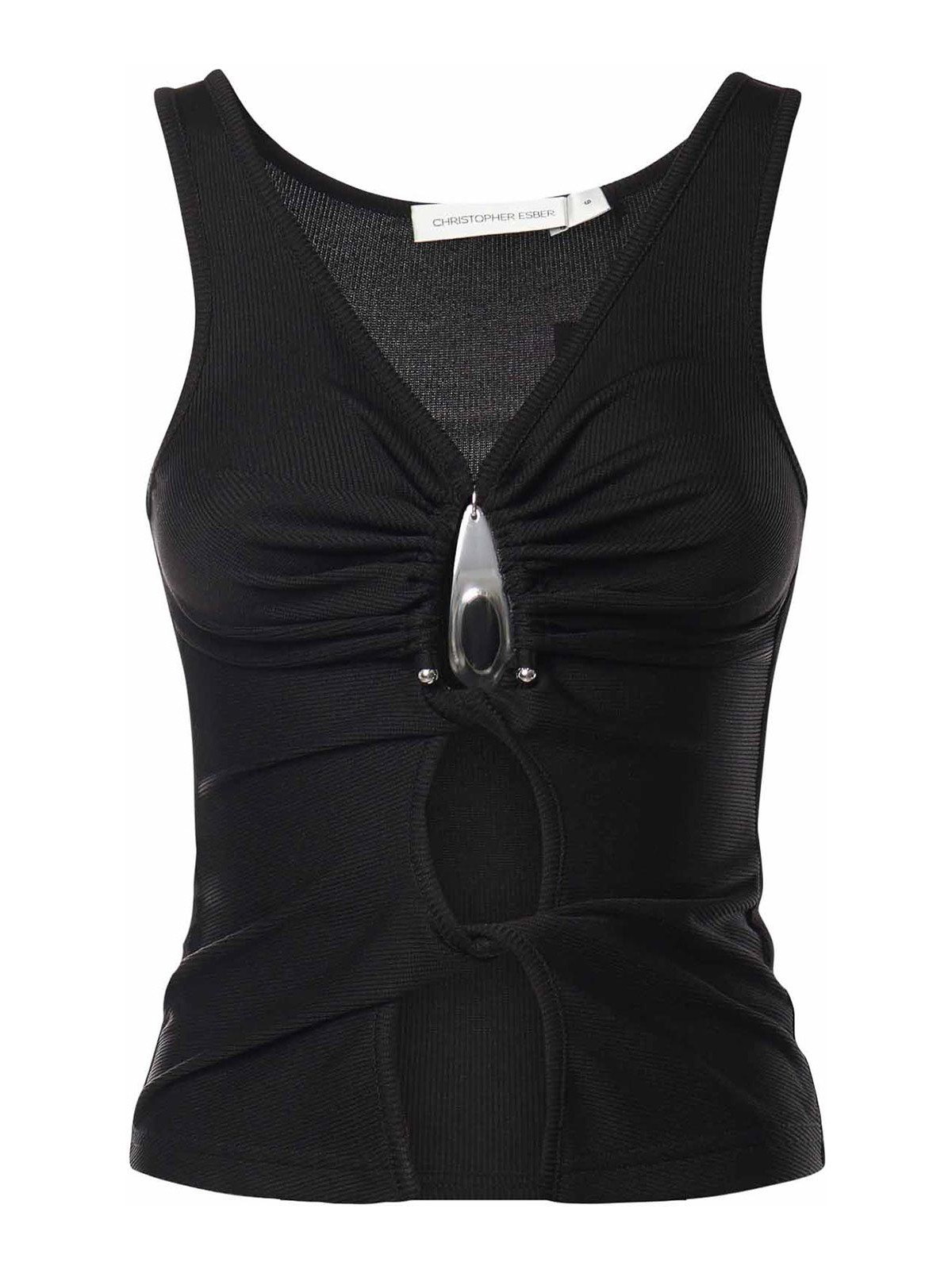 Christopher Esber Crystal Ribbed Knit Top In Black