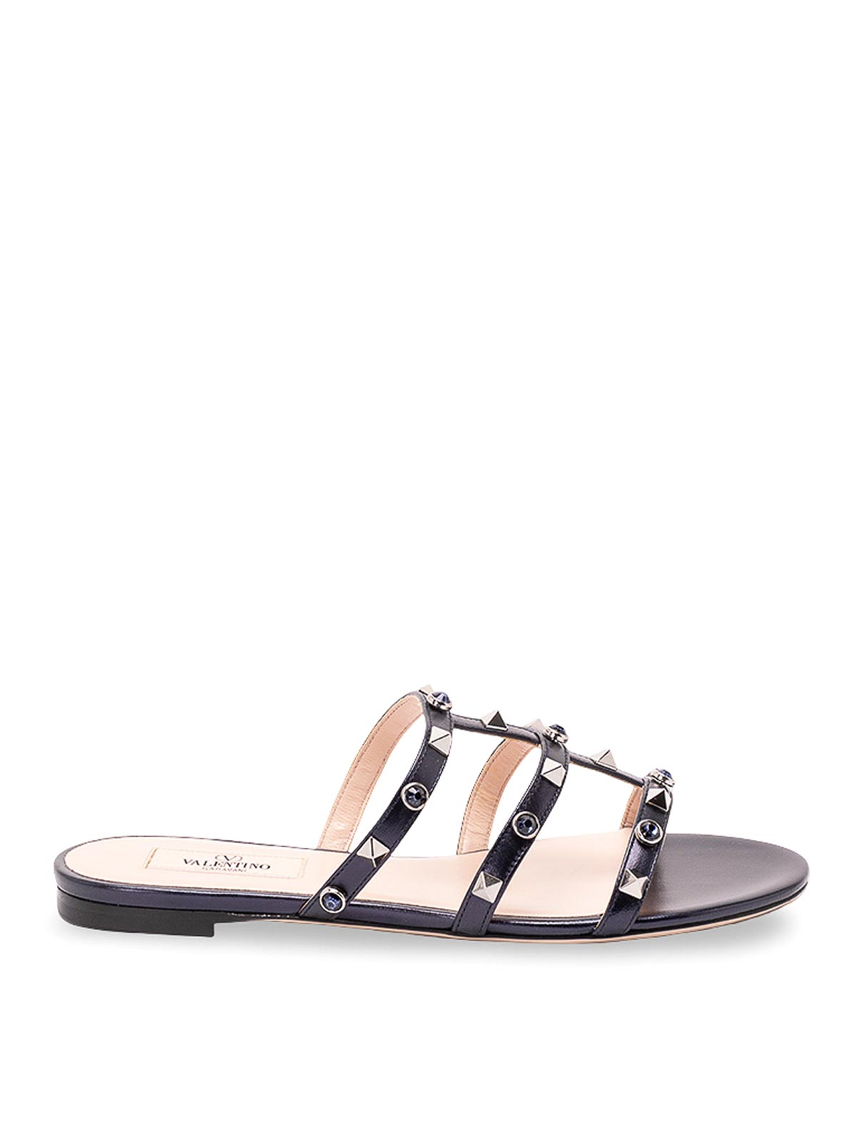 Valentino Garavani `rockstud` Slides In Medium Wash