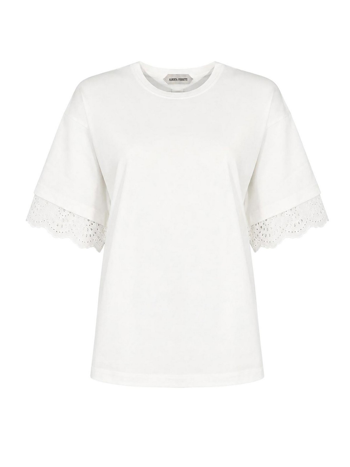 T-Shirt Con Maniche In Pizzo Sangallo