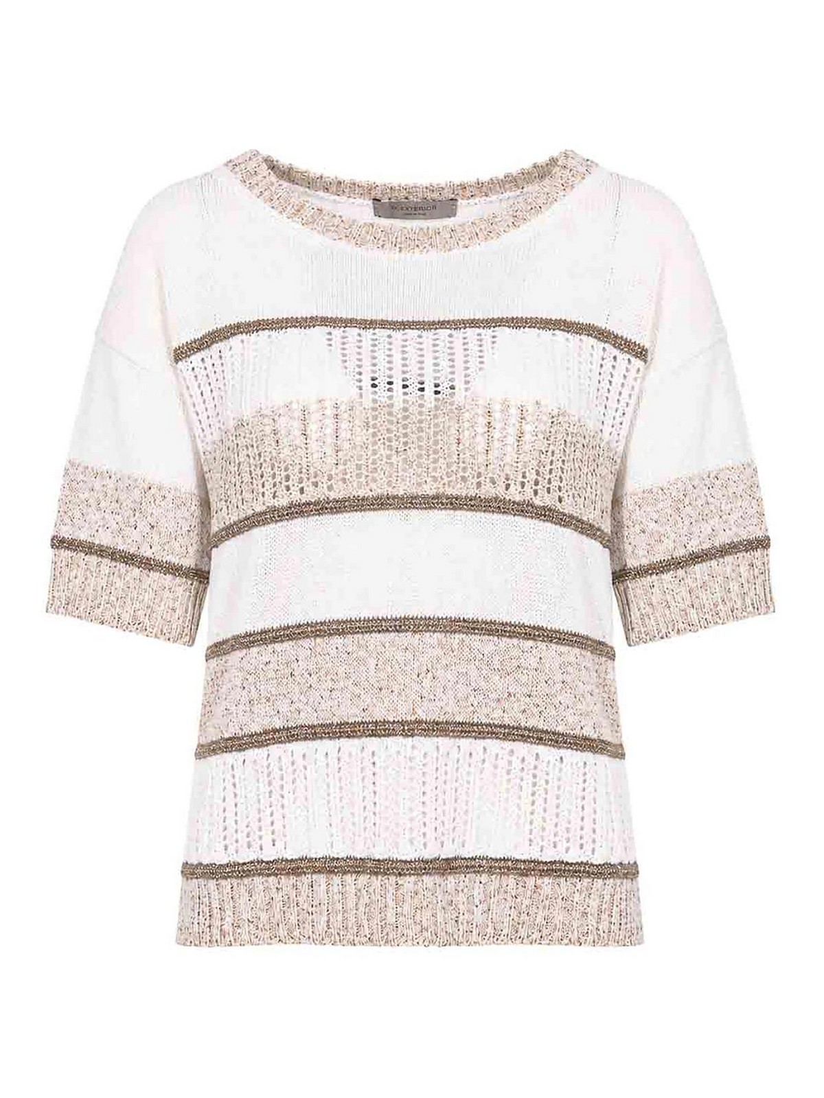 Maglia Traforata In Cotone E Viscosa A Righe