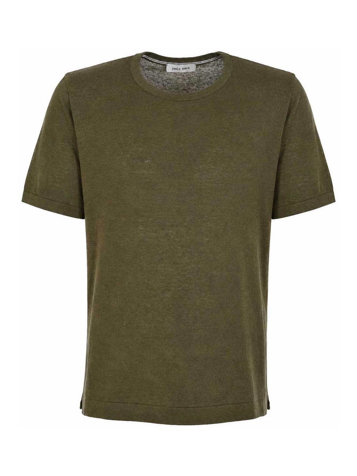 T-Shirt In Misto Lino E Cotone Militare