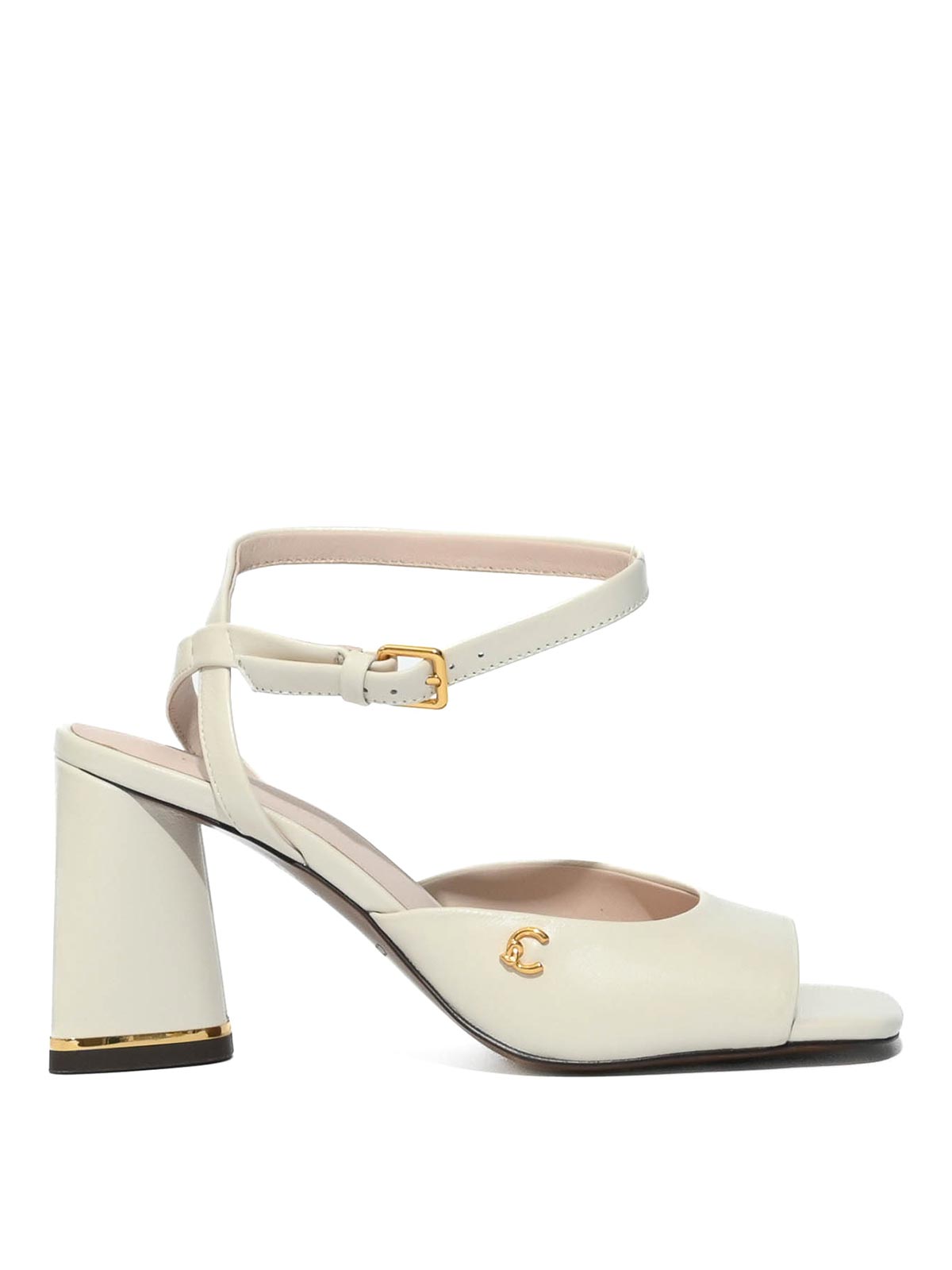 Sandali C-Me In Pelle Con Tacco Largo Pearl