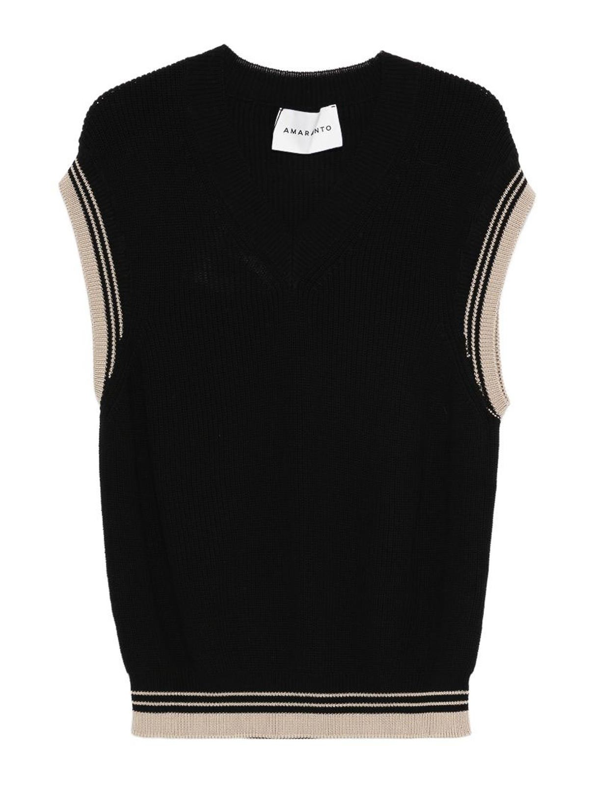 Gilet nero con scollo a V con bordi