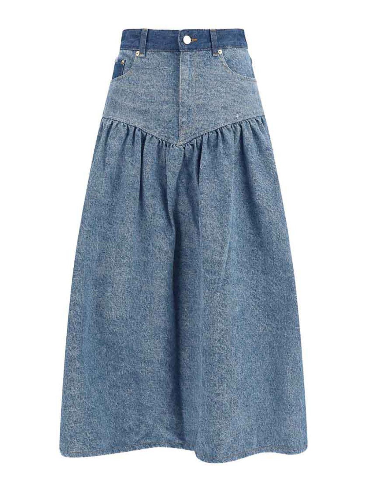 Ganni Gonna midi in denim di cotone