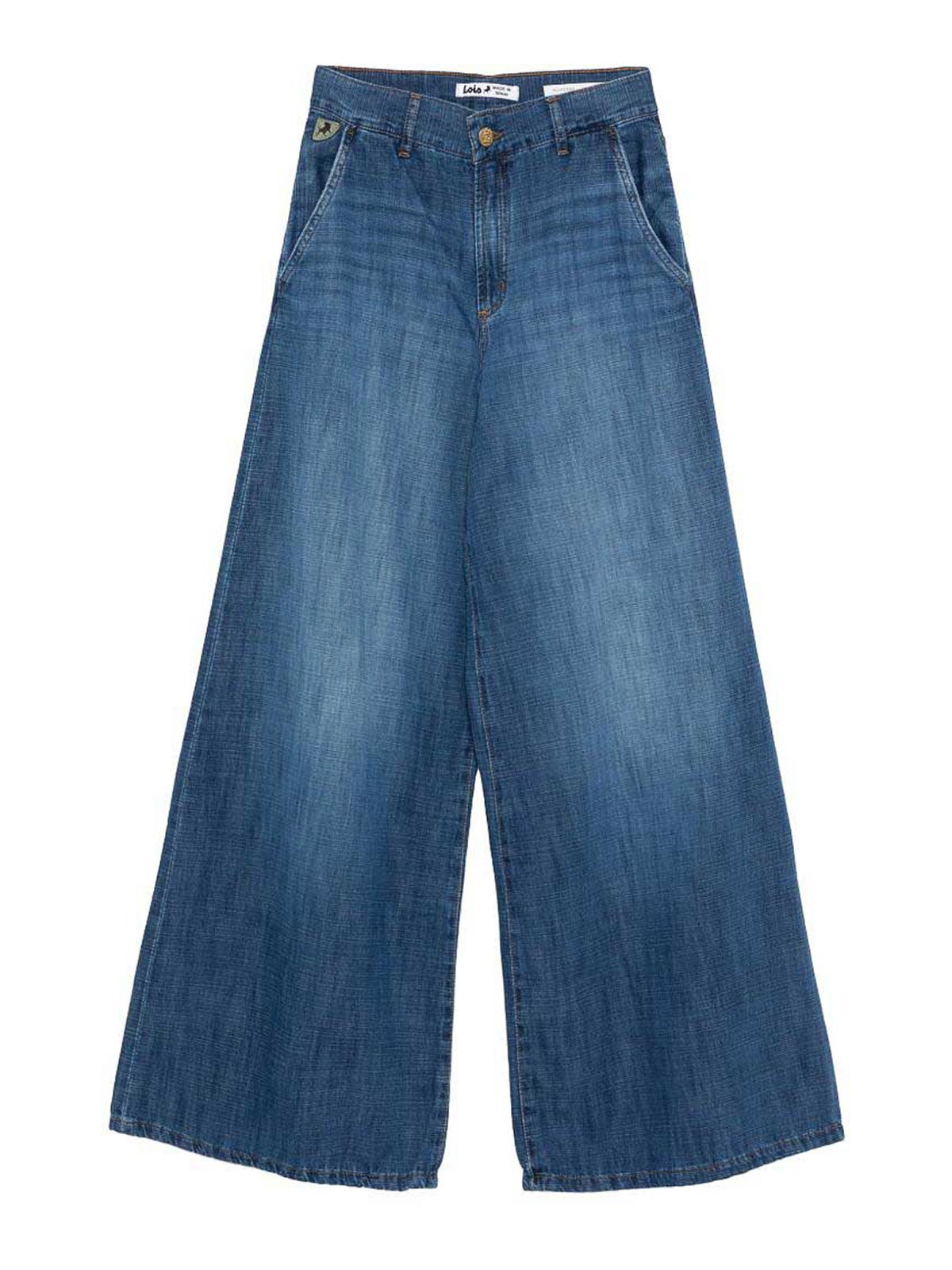 Jeans blu effetto wash a gamba larga
