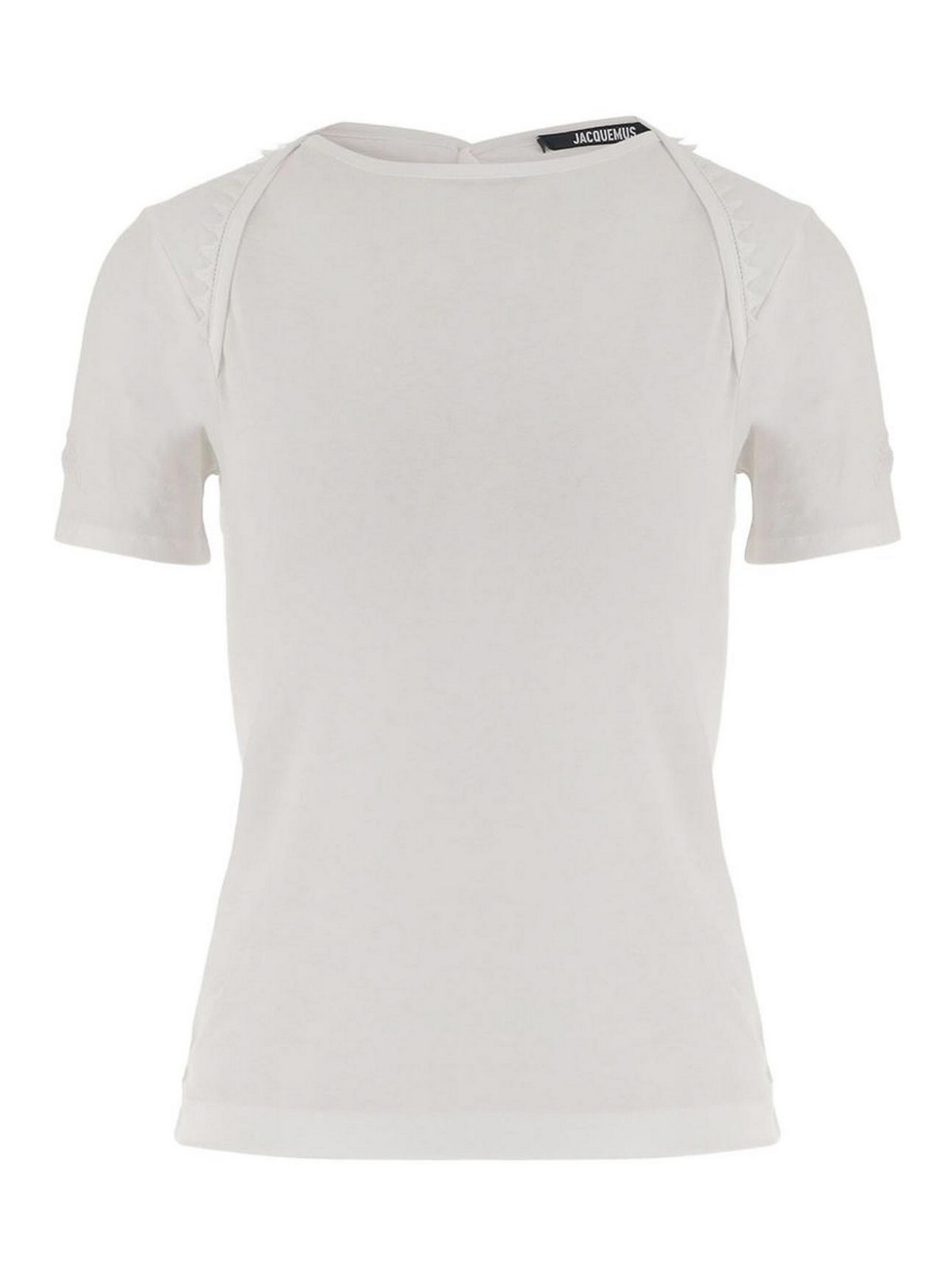 T-shirt bianca in cotone con bottoni