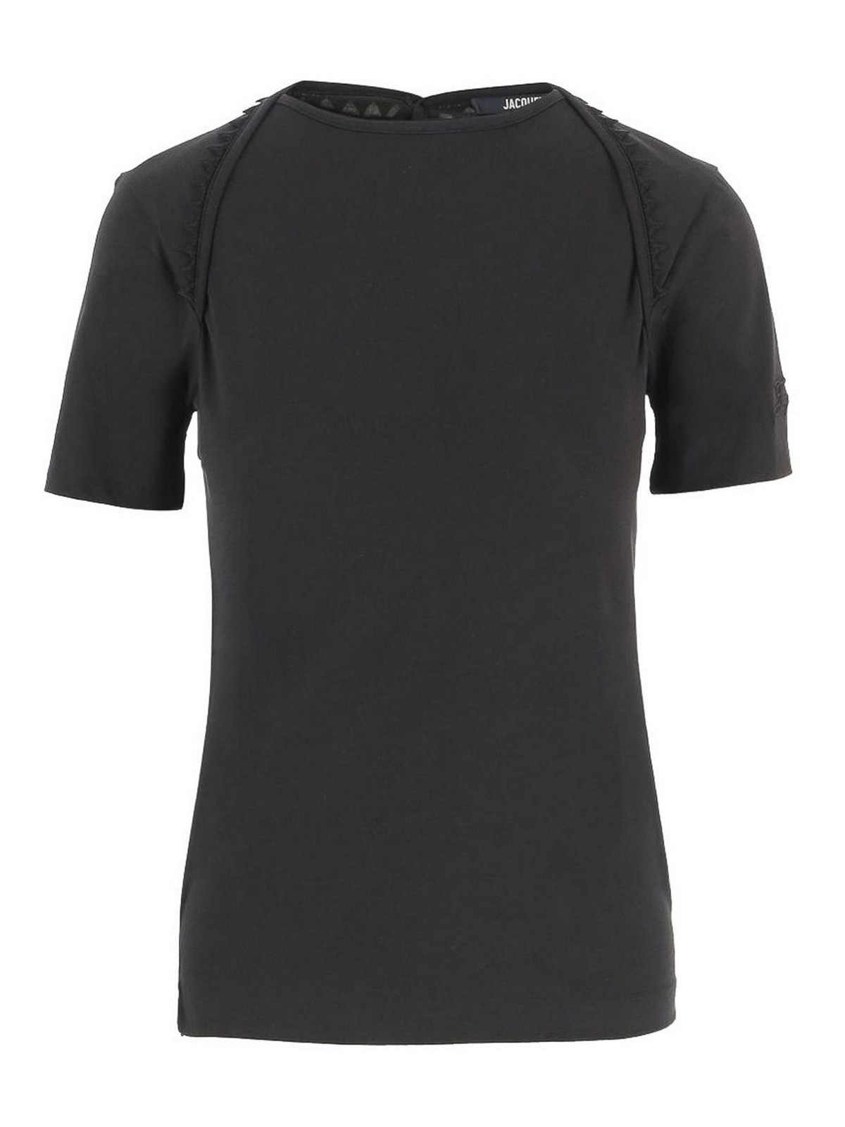 T-shirt nera in cotone con bottoni