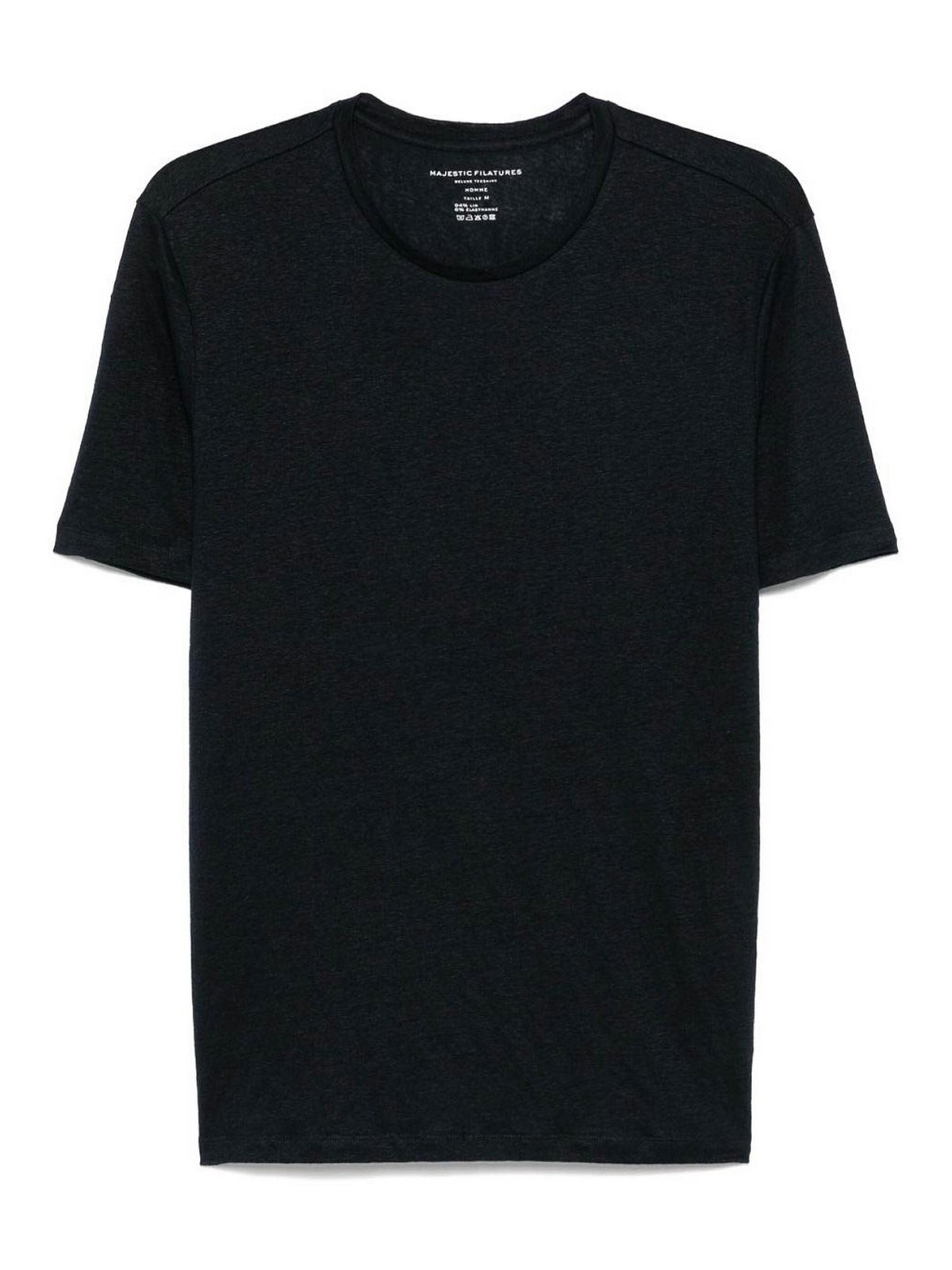 T-shirt girocollo in lino stretch blu navy