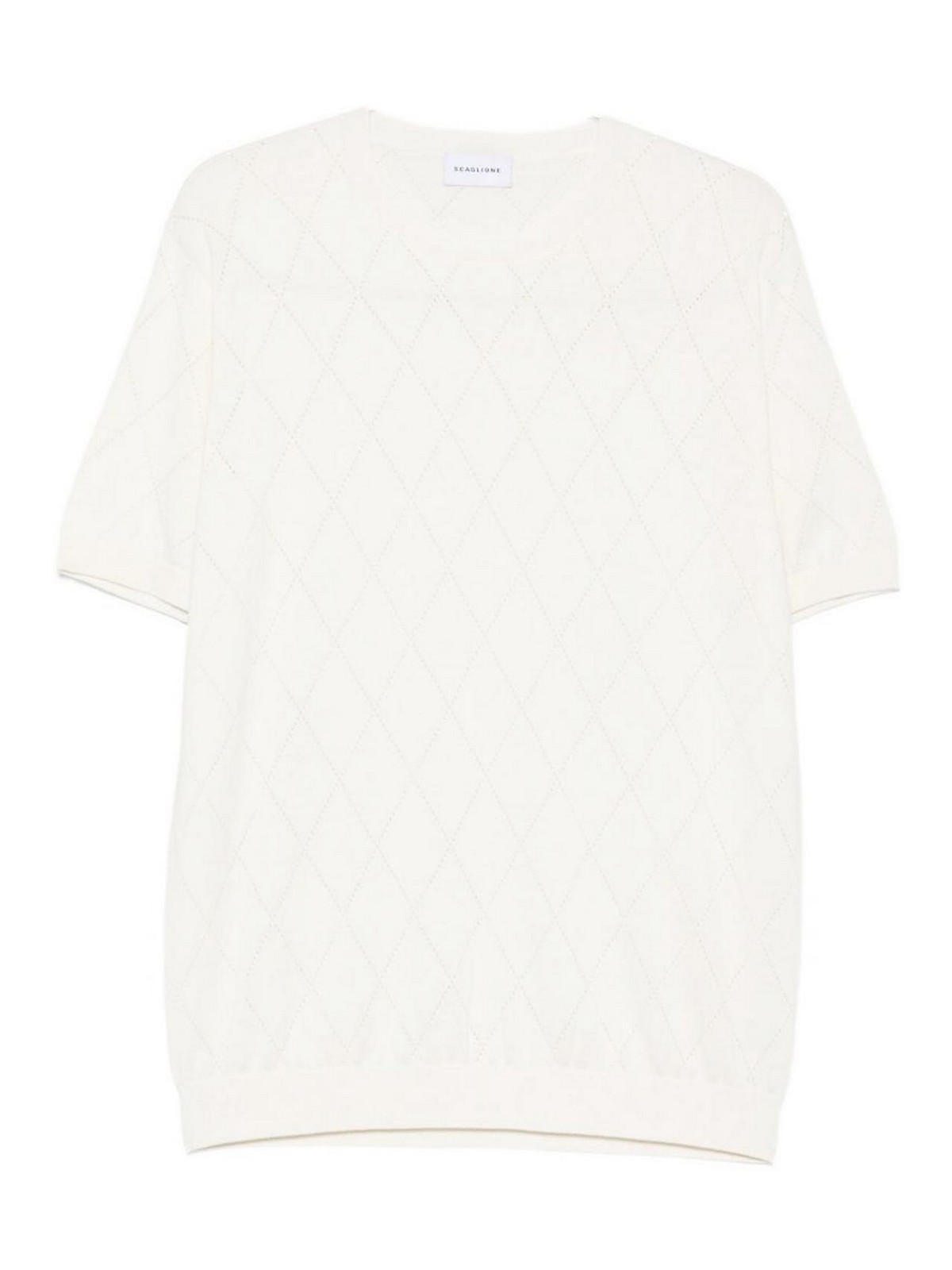 T-shirt in seta e cotone bianca con fantasia