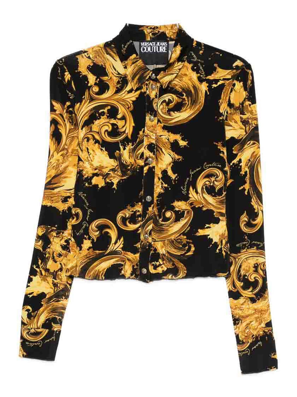 Camicia nera con stampa barocca dorata