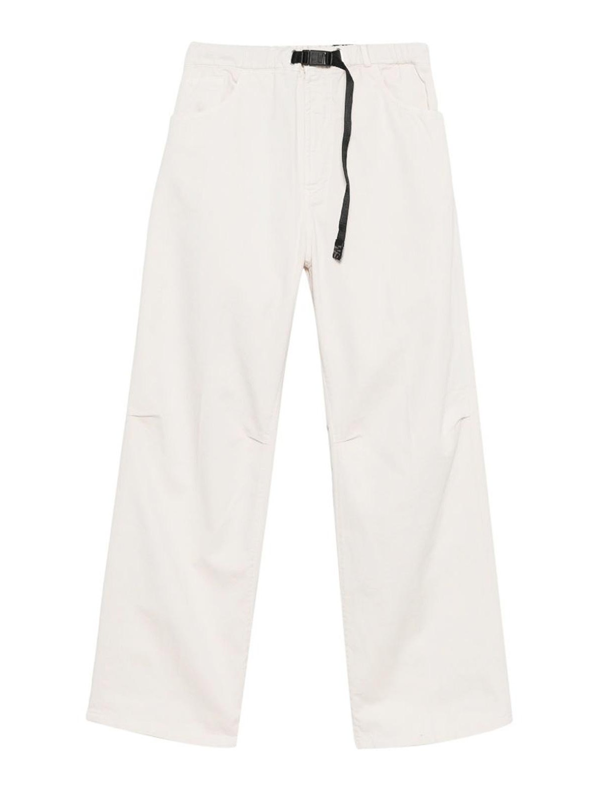 Pants in white cotton with black belt