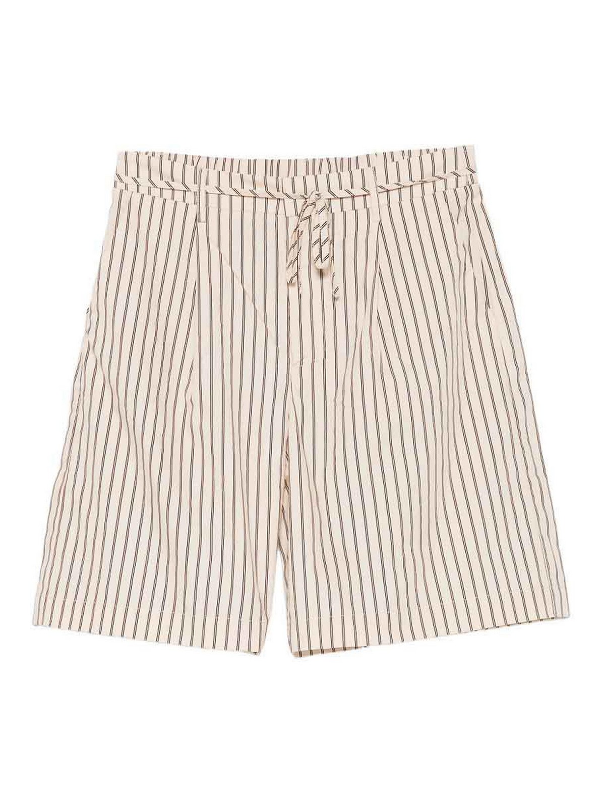 Shorts in cotone a righe marroni ed ecrù