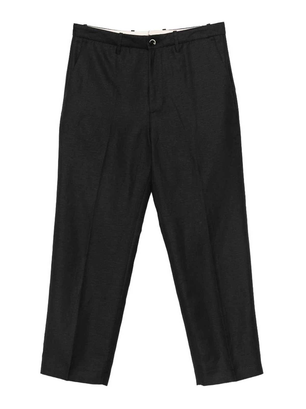 Pantaloni neri in misto lana e lino