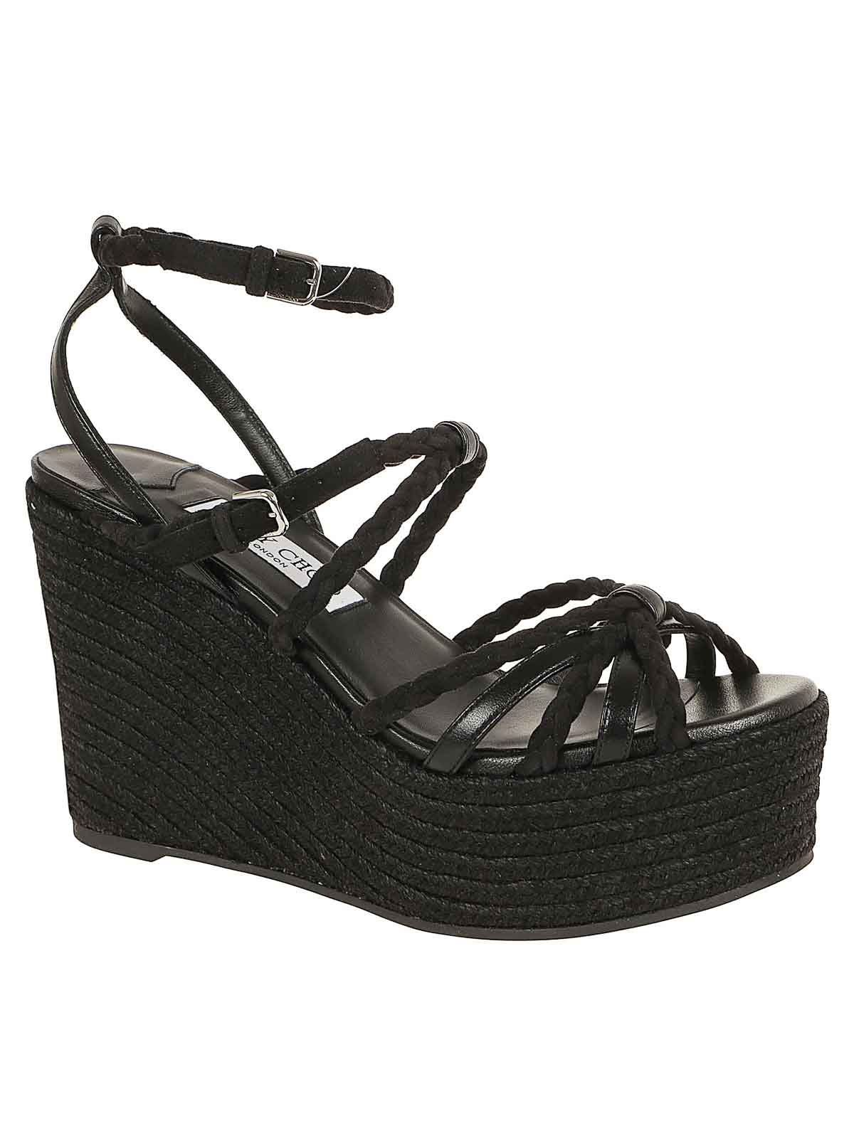 Jimmy Choo Sophisticated Woven Design Pumps With Adjustable Ankle Strap In Negro