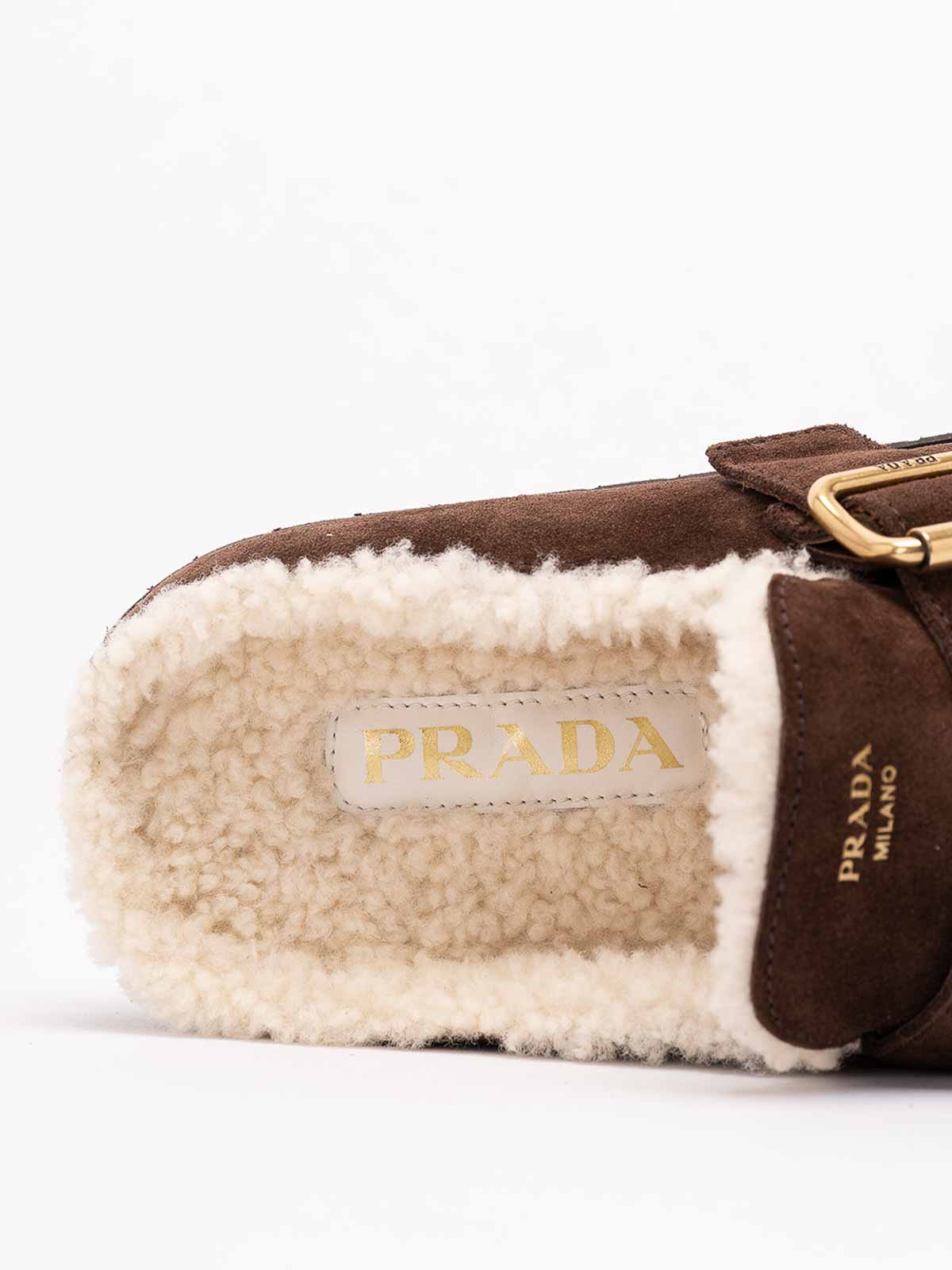 PRADA 스웨이드와 시어링 뮬