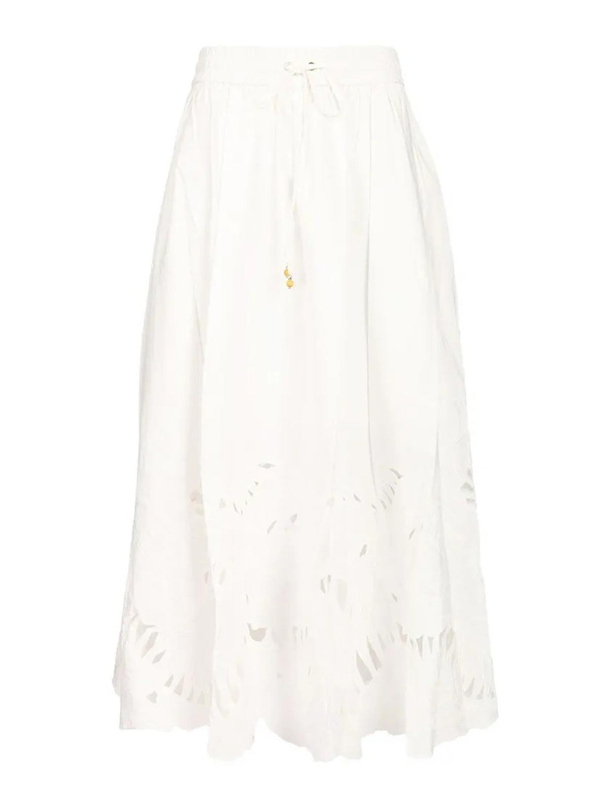 Zimmermann Mahon Embroidered Midi Skirt In White