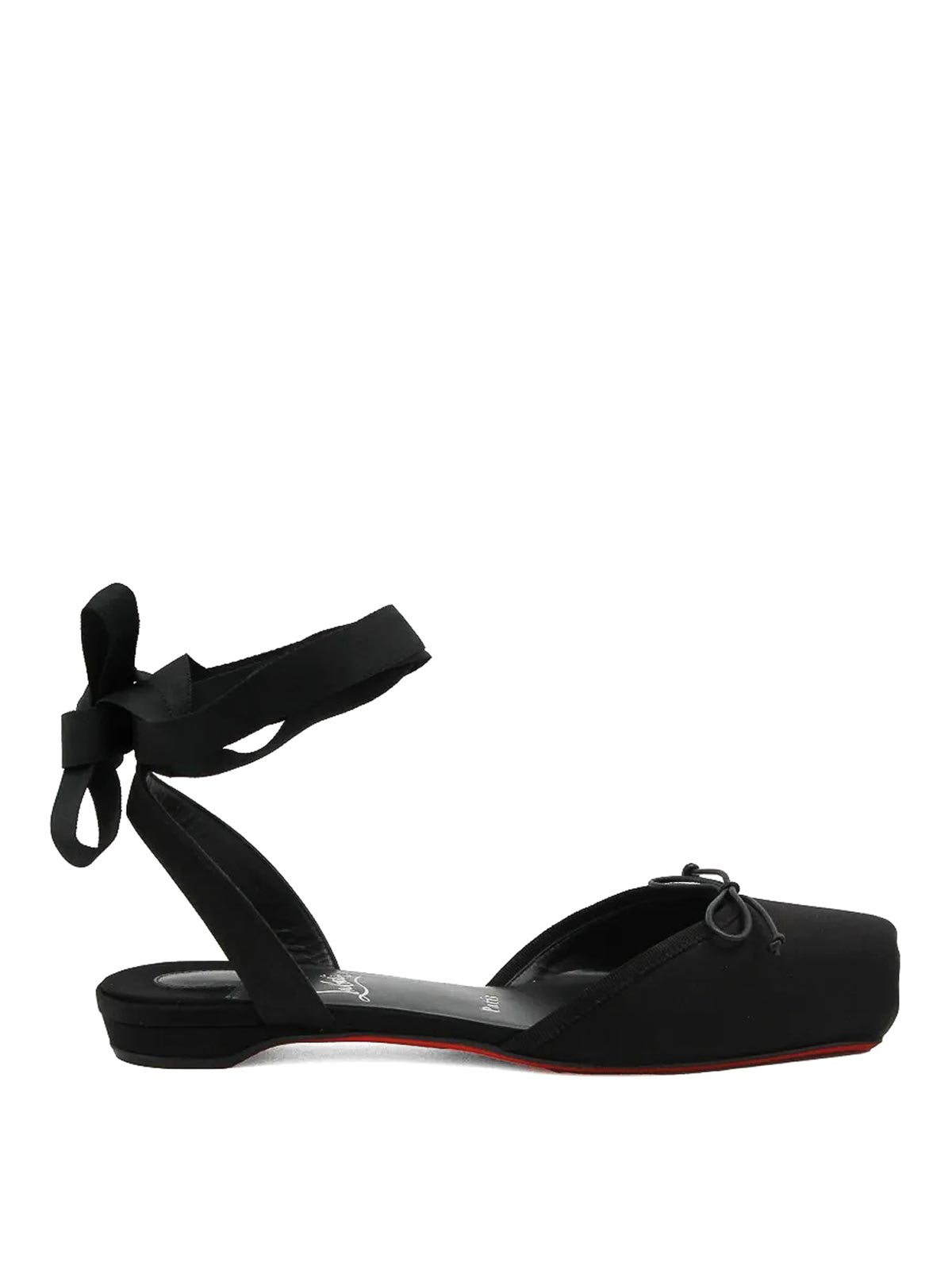 Christian Louboutin Cassia Lace Up Flat Crepe Satin/gg/lin In Black
