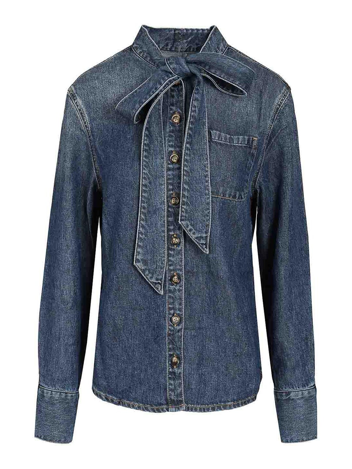 Self-portrait Shirt With Bow In Blue