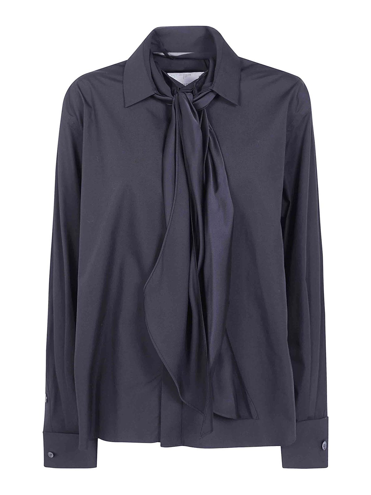Sacai Poplin Shirt With Satin Tie In Black