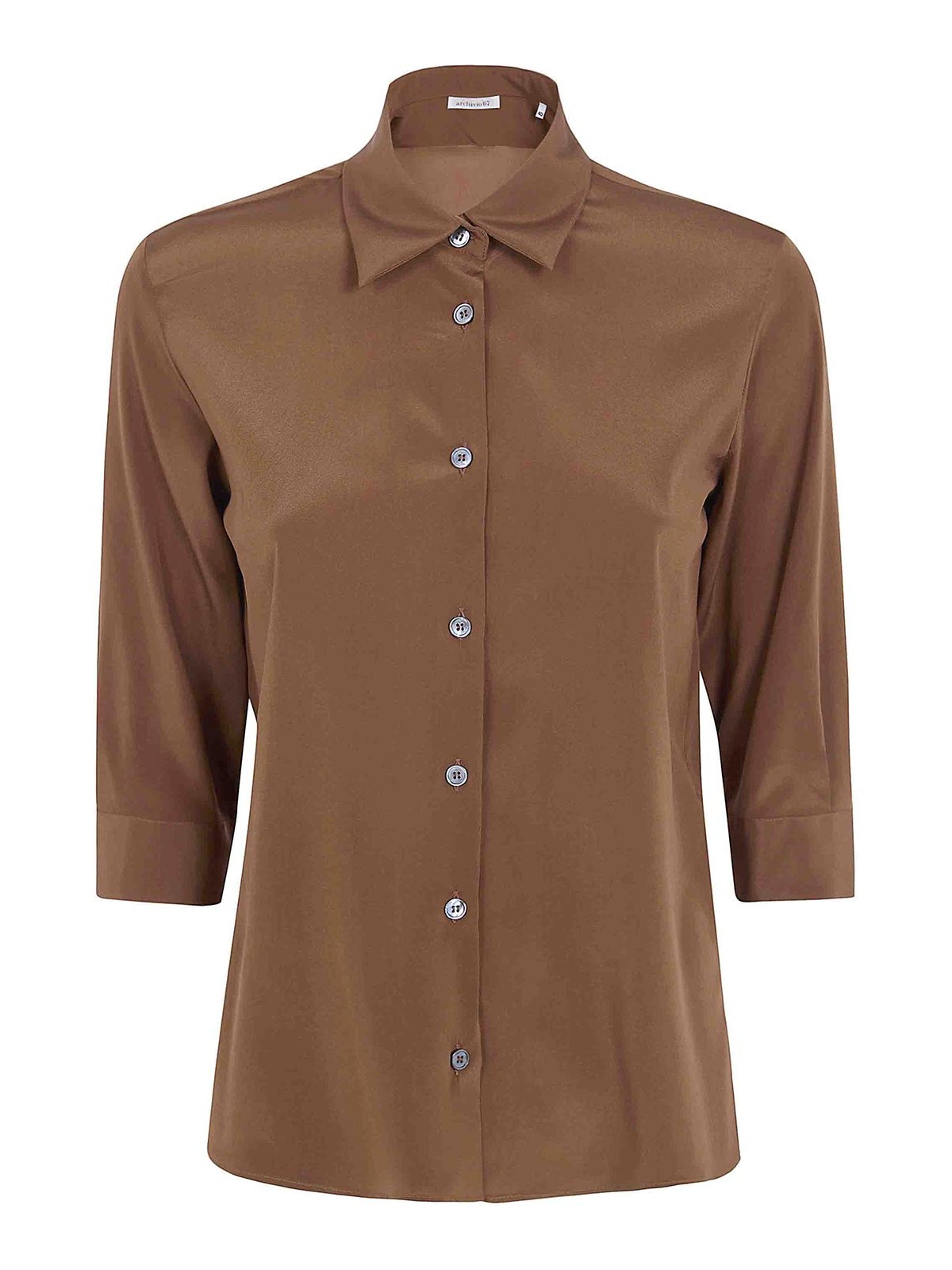 Archivio '67 Crepe De Chine 3/4 Sleeves Shirt In Brown