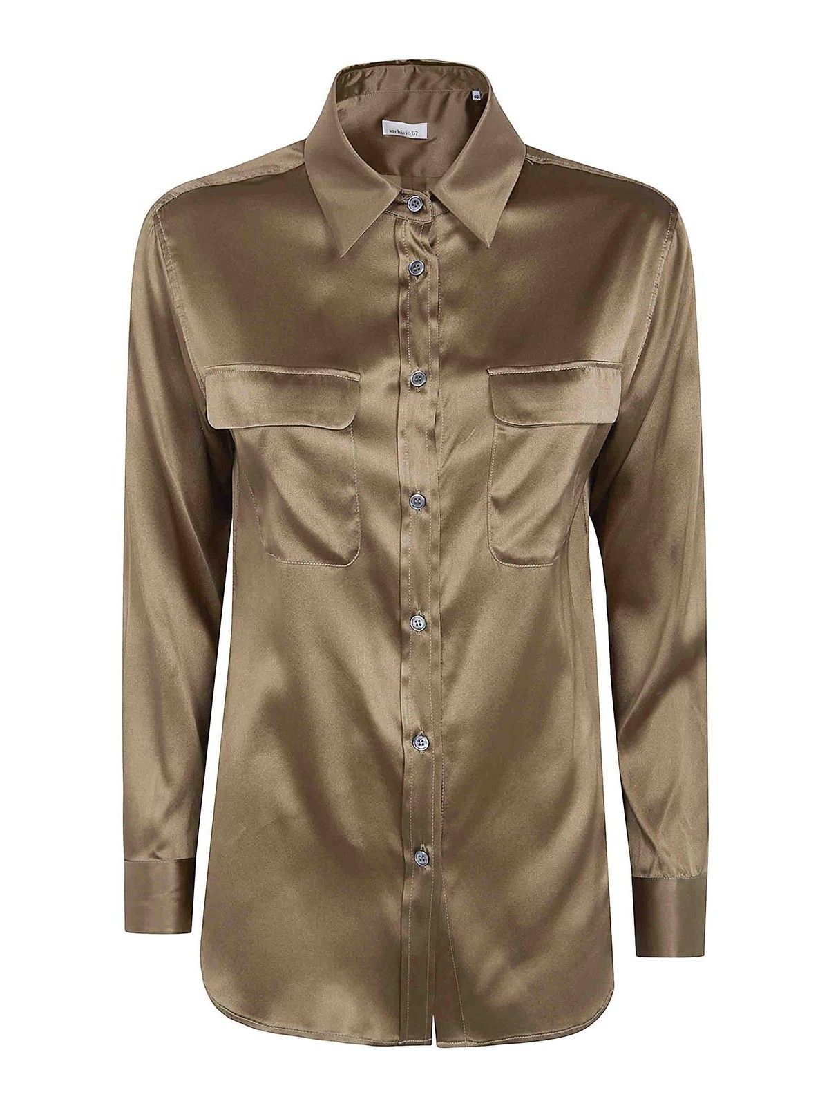 Archivio '67 Long Sleeves Pockets Satin Stretch Shirt In Green