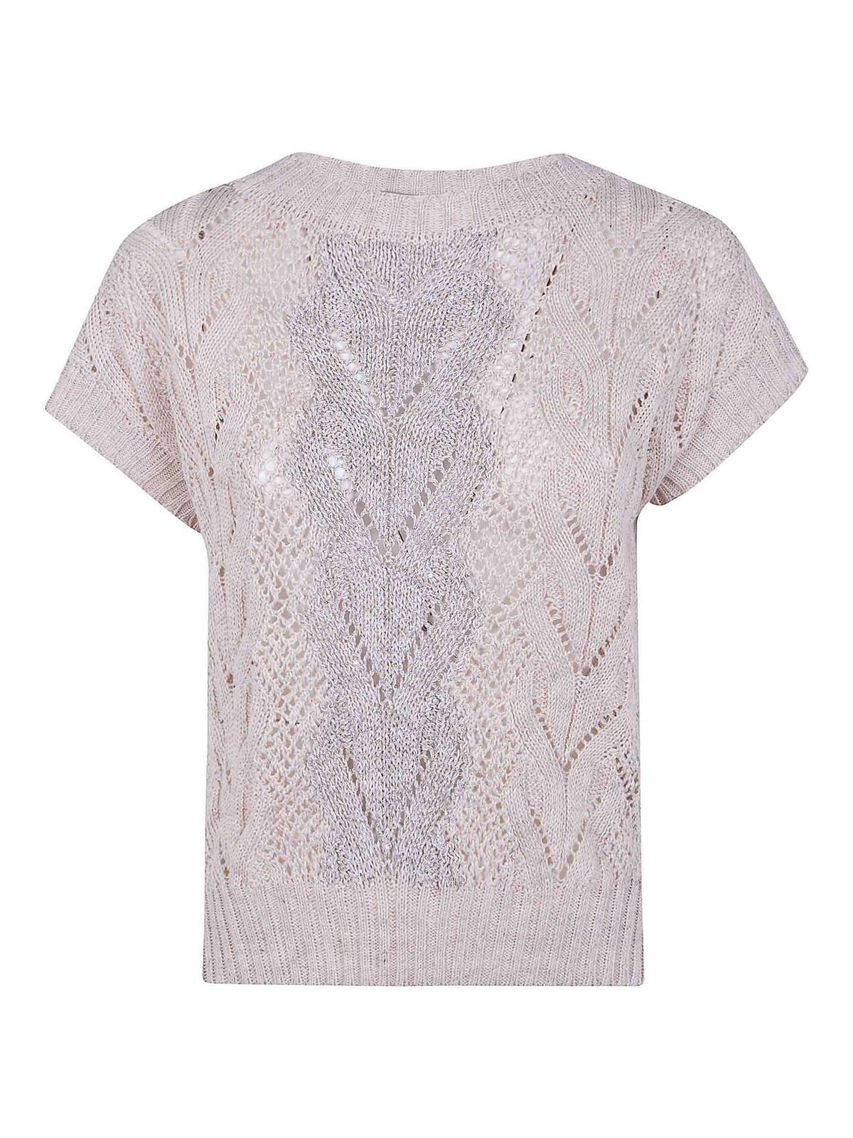 D Exterior Braids Linen Crystals Boat Neck Sweater In White