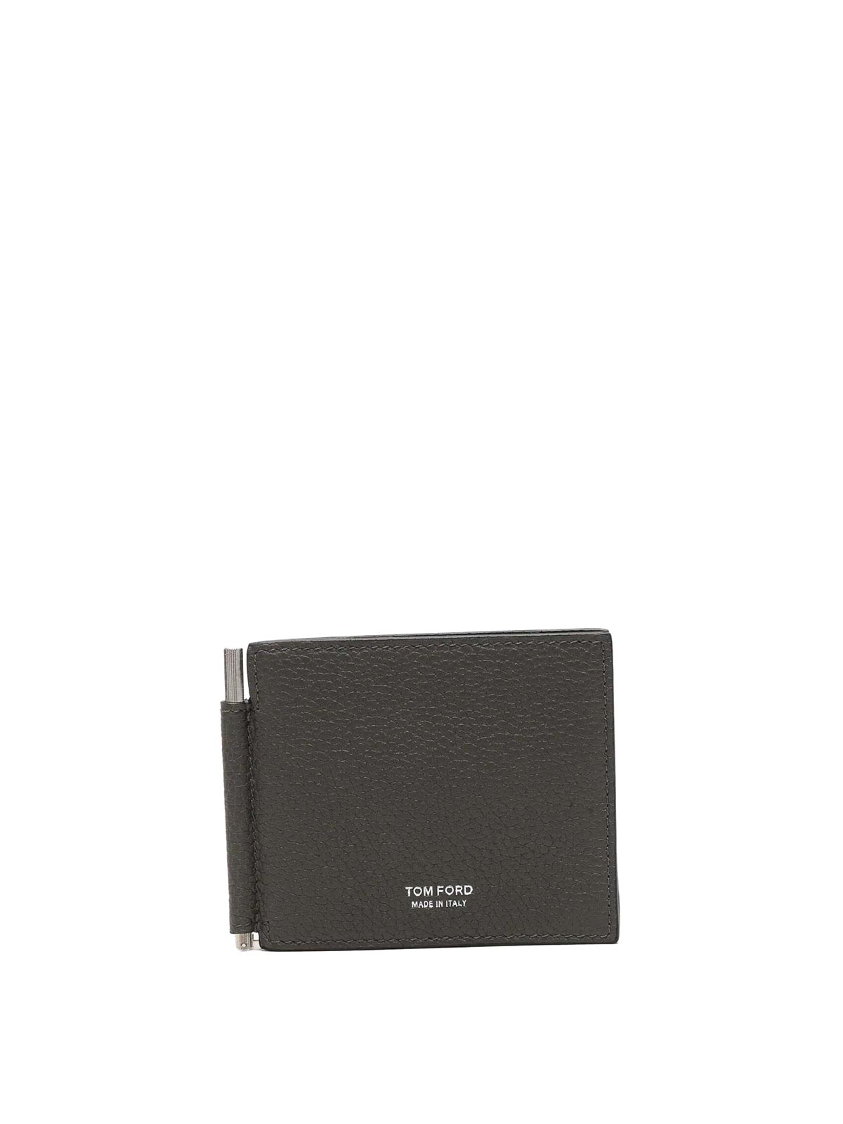 Tom Ford Soft Grain Leather T Line Money Clip Wallet In Grey