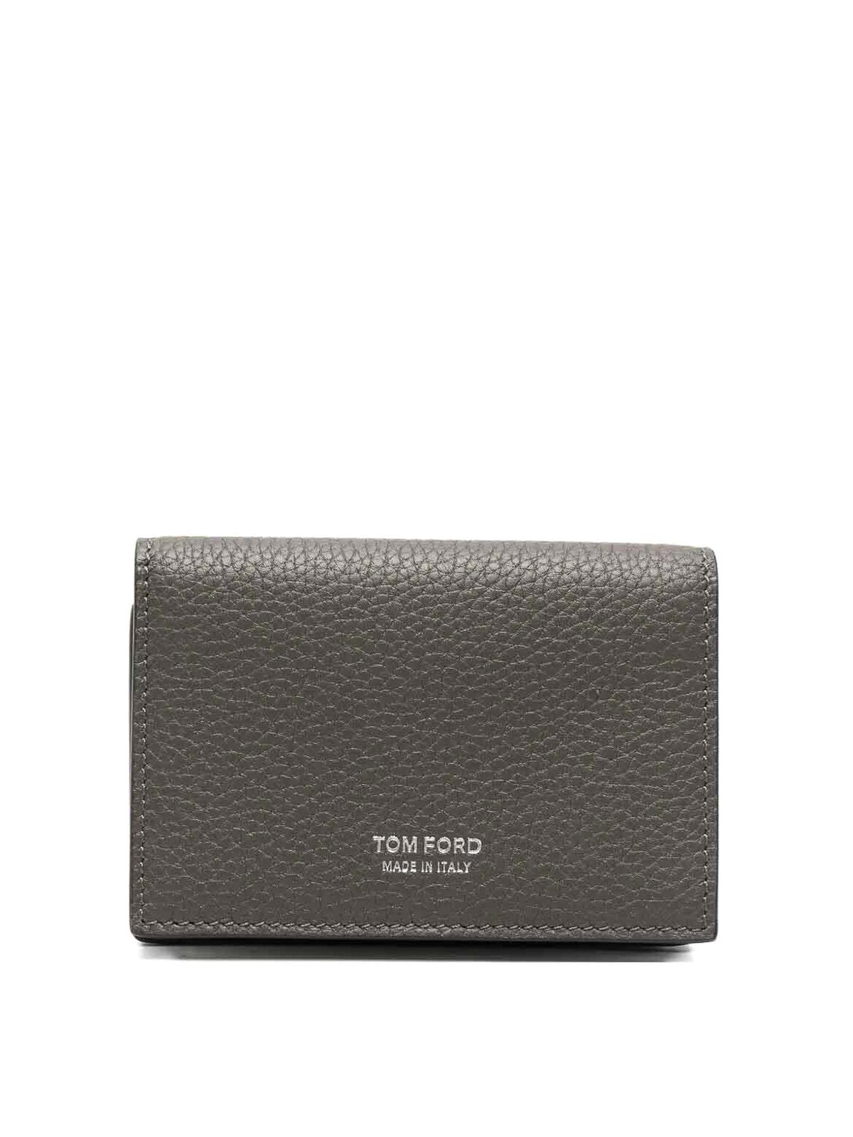 Tom Ford Soft Grain Leather  Card Holder In Grey