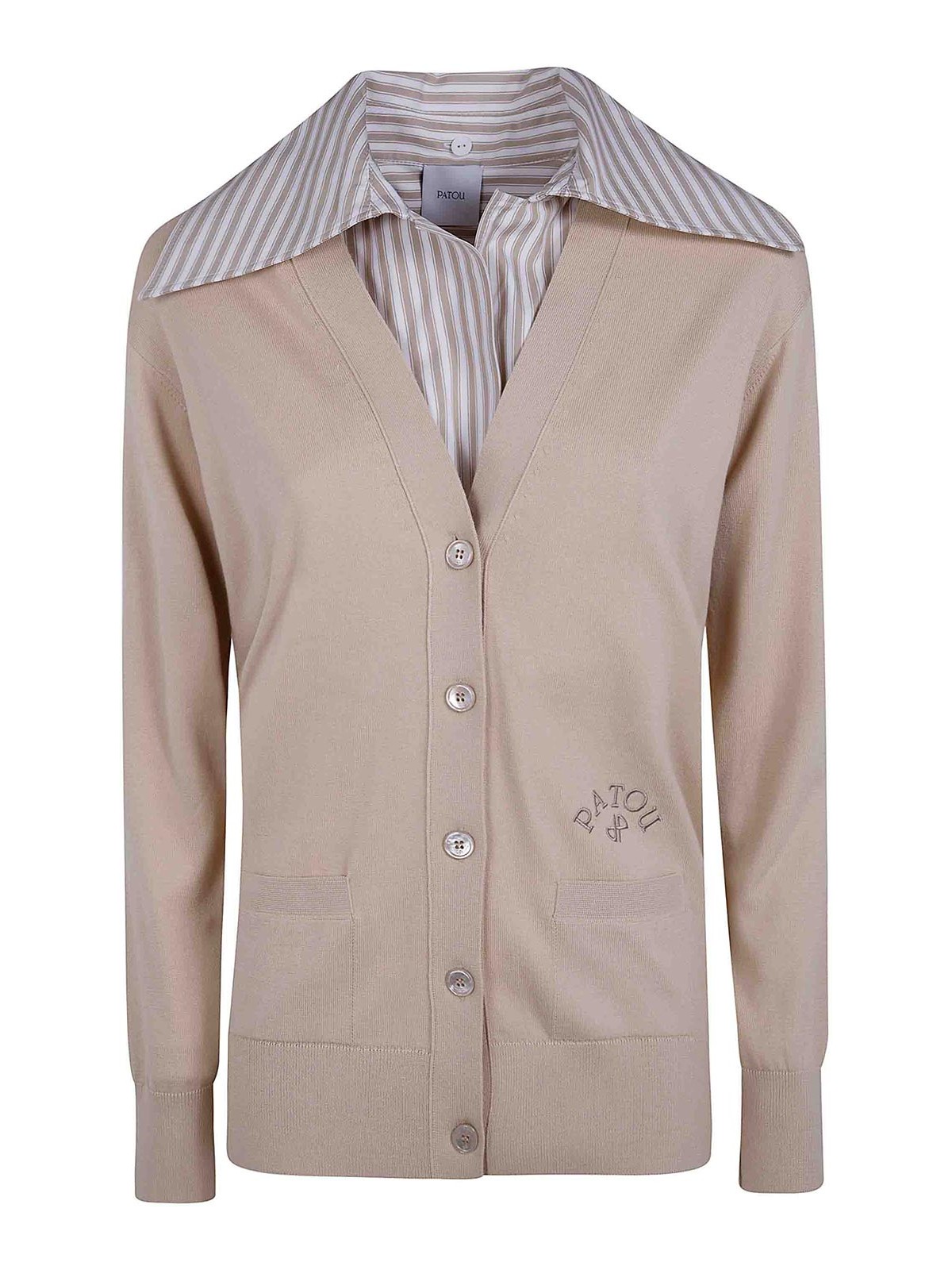 Patou Mix Popeline Collar Cardigan In Nude & Neutrals