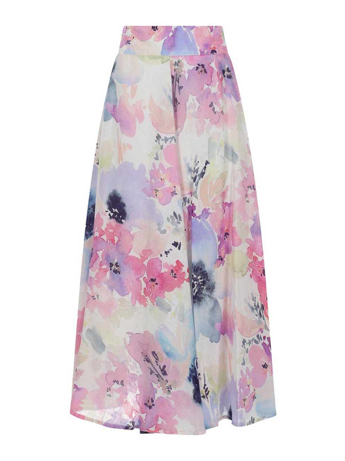 120% Lino Long Linen Skirt In Multicolour
