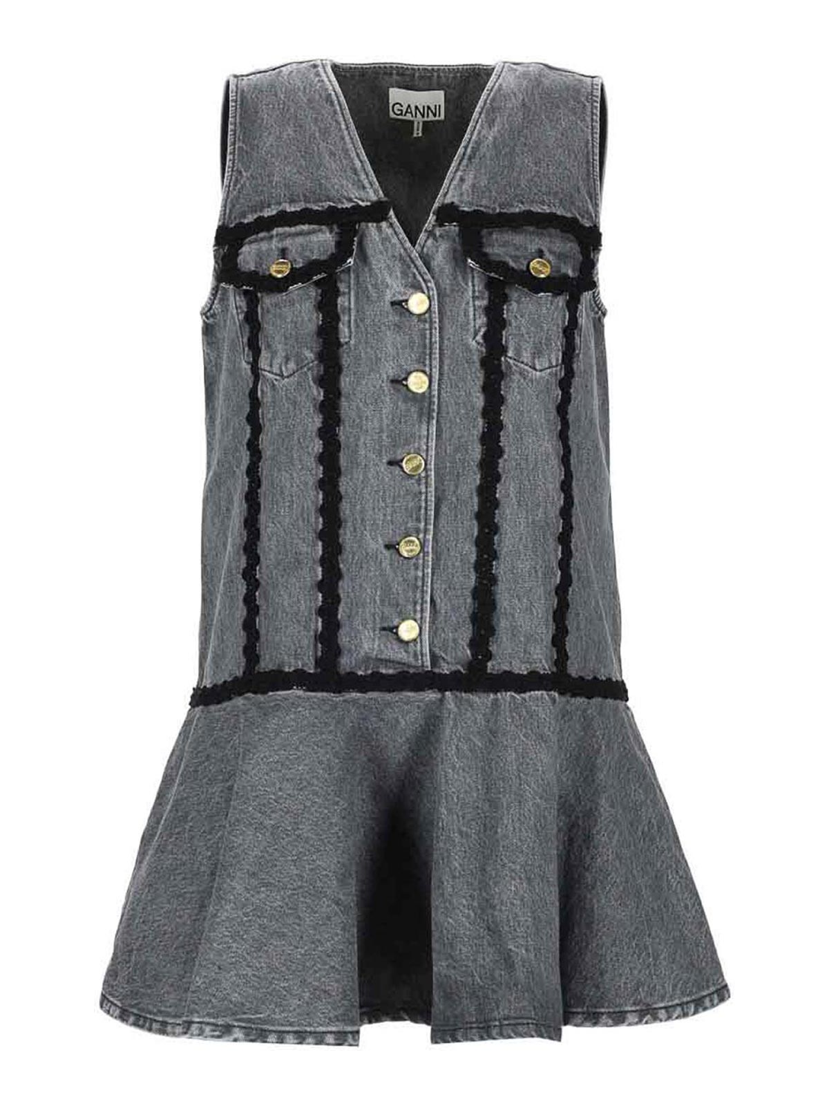 Ganni Cotton Mini Dress In Black