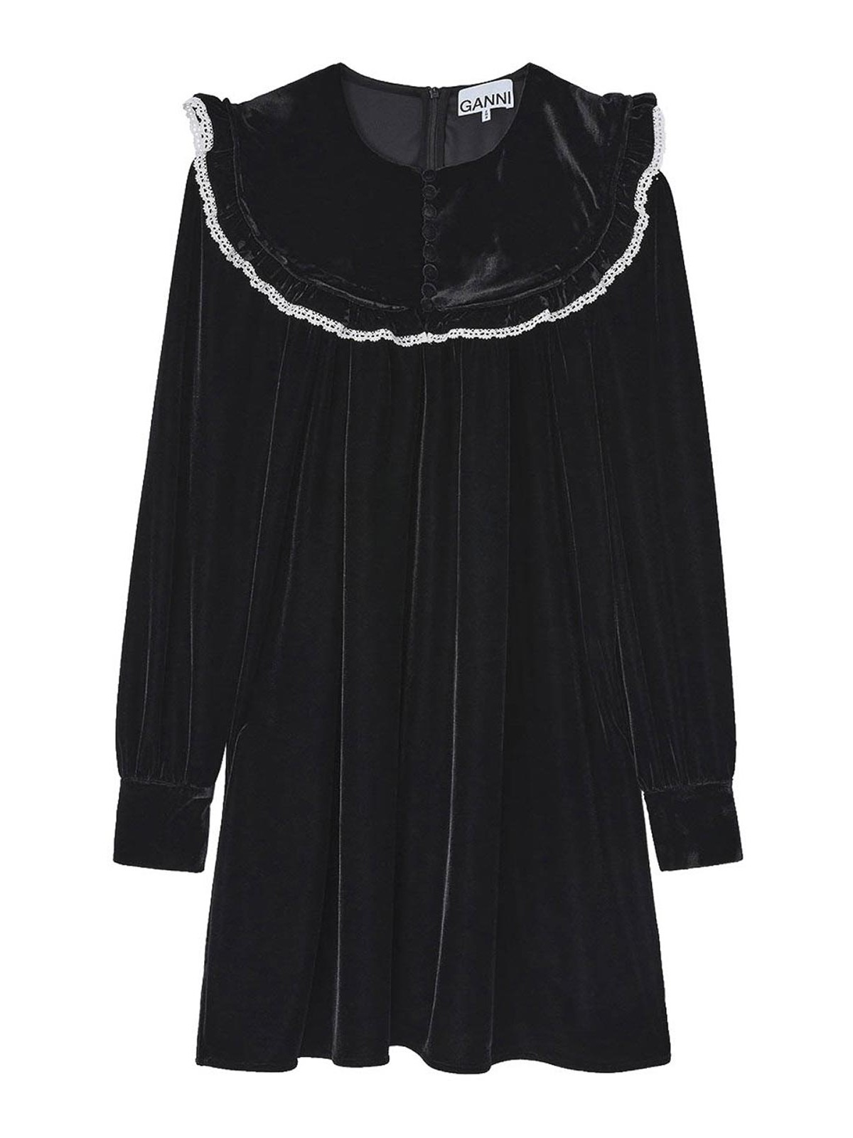 Ganni Mini Velvet Dress In Black