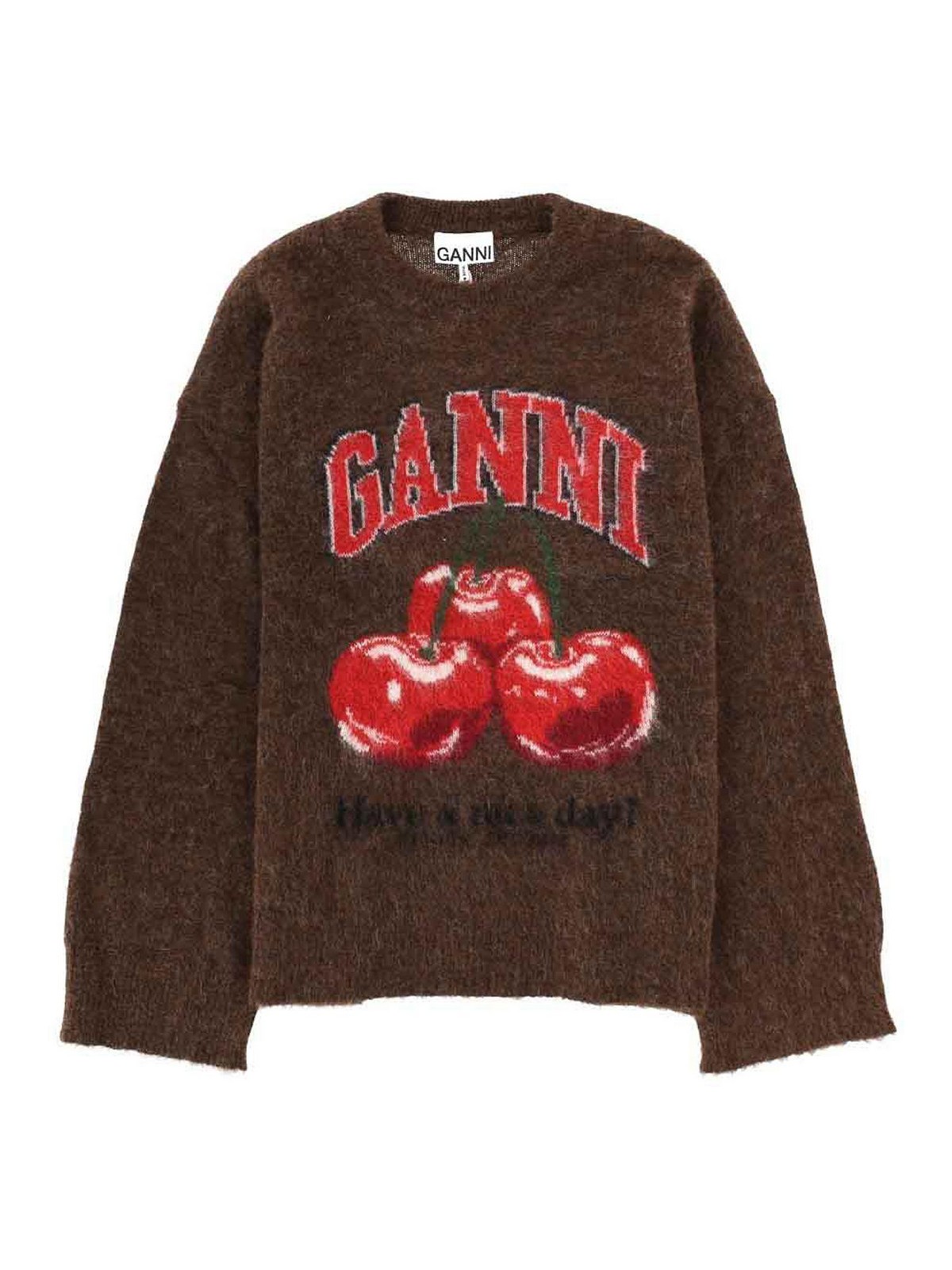 Ganni Pull Col Rond - Marron
