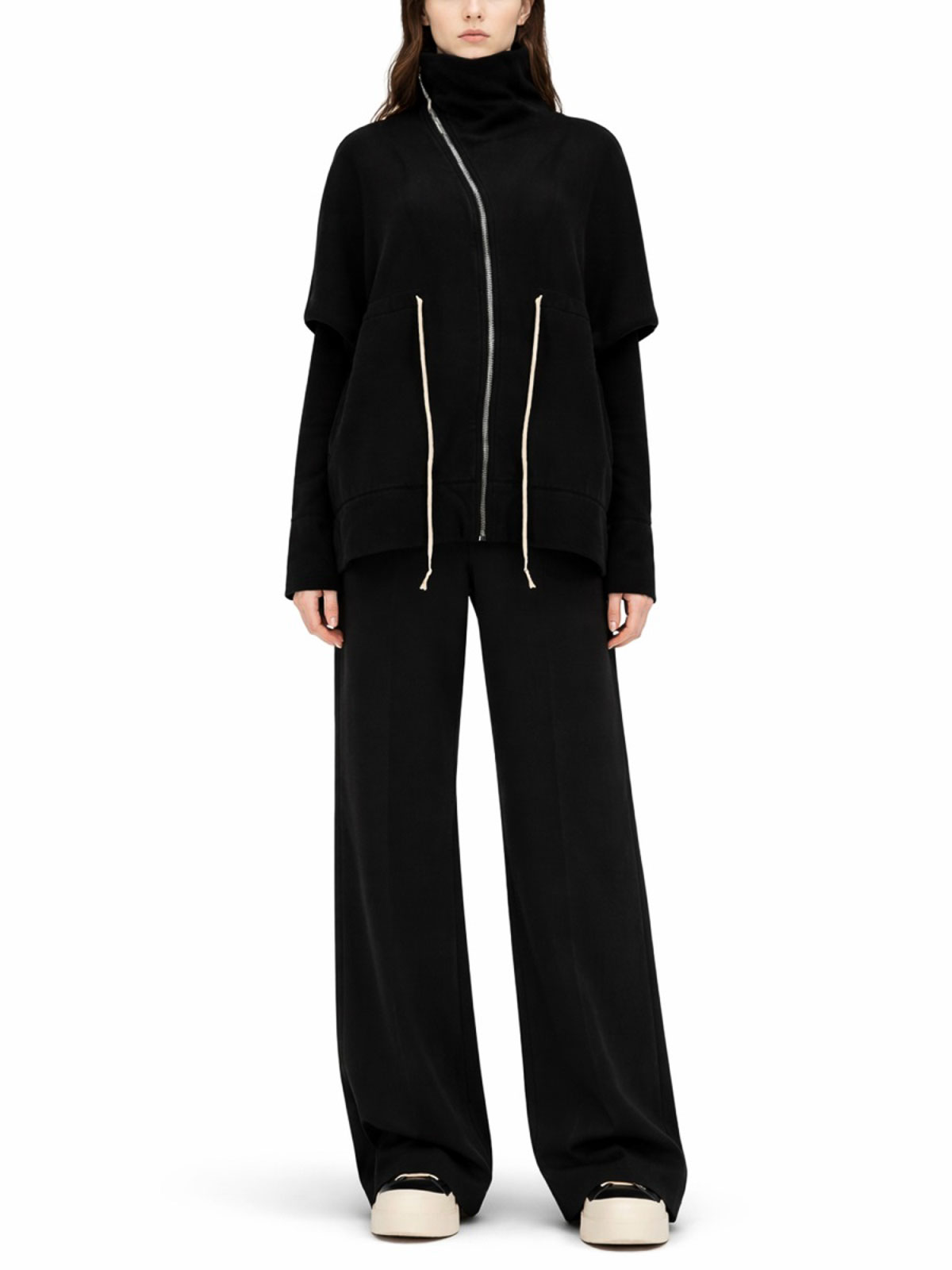 Rick Owens Black Solid Mock Collar Sweatshirt In Black