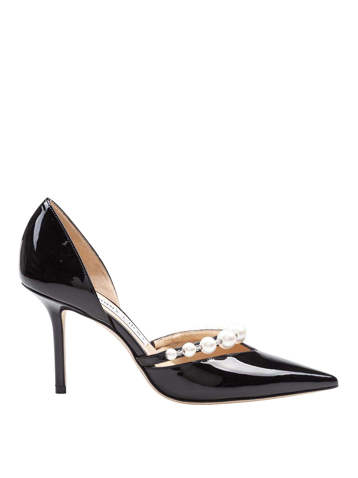 Jimmy Choo Aurelie 85 Patent Pumps With Applied Pearls In Black