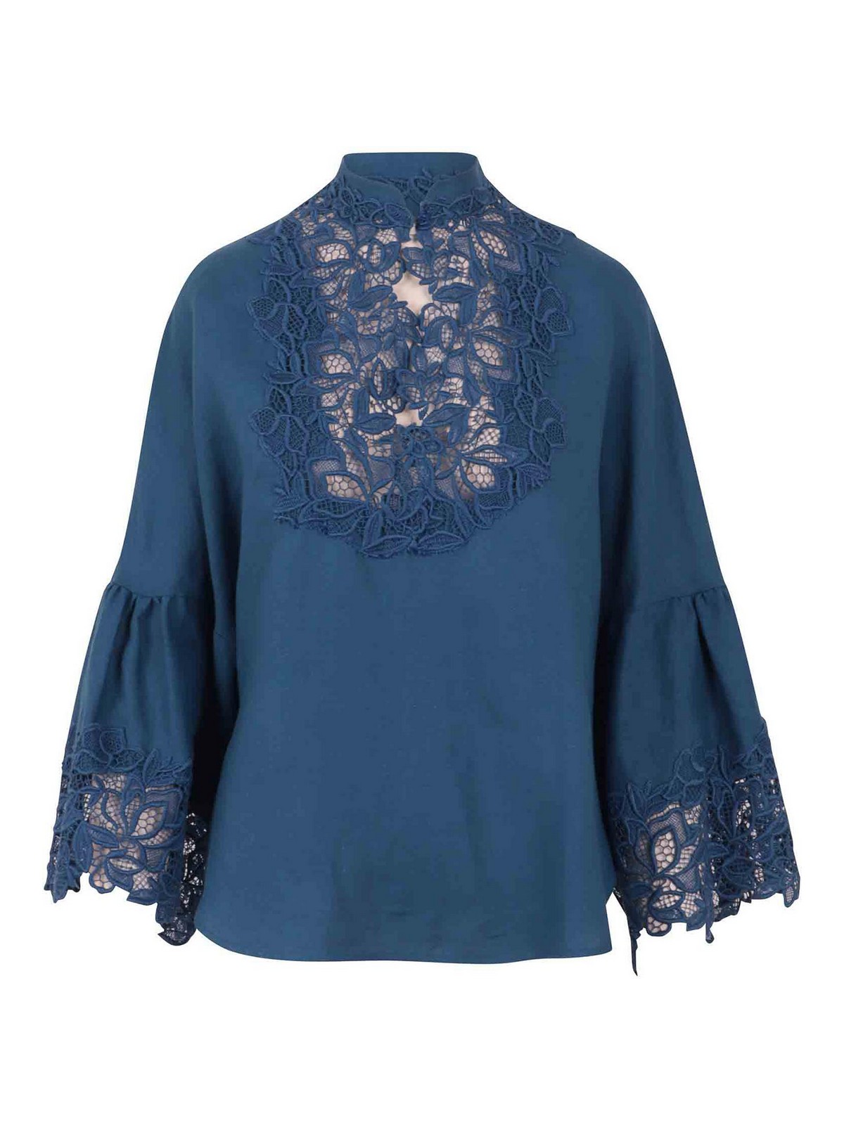Ermanno Scervino Blouse With Embroidery And Wide Sleeves In Blue