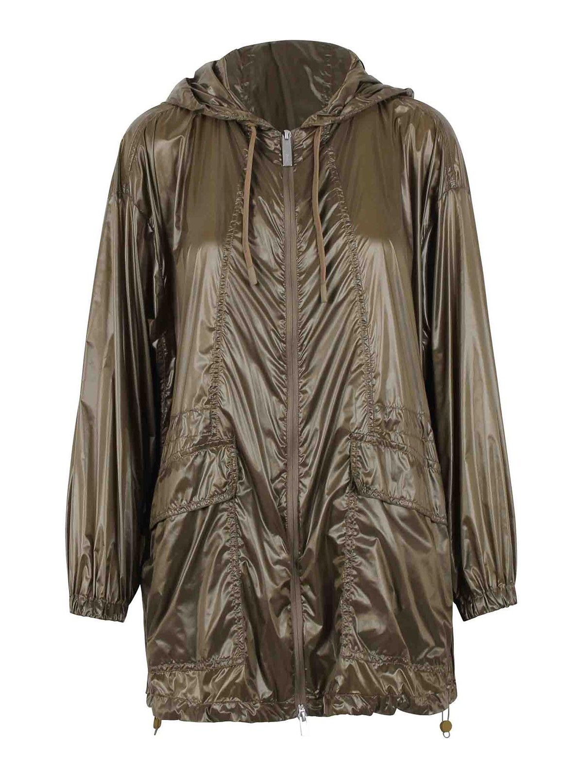 Laminar Pea Coat In Lightweight Wet Look Nylon In Green