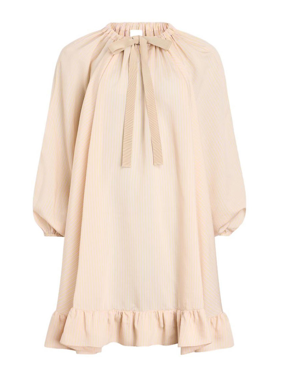 Patou Striped-pattern Tie-neck Mini Dress In Beige