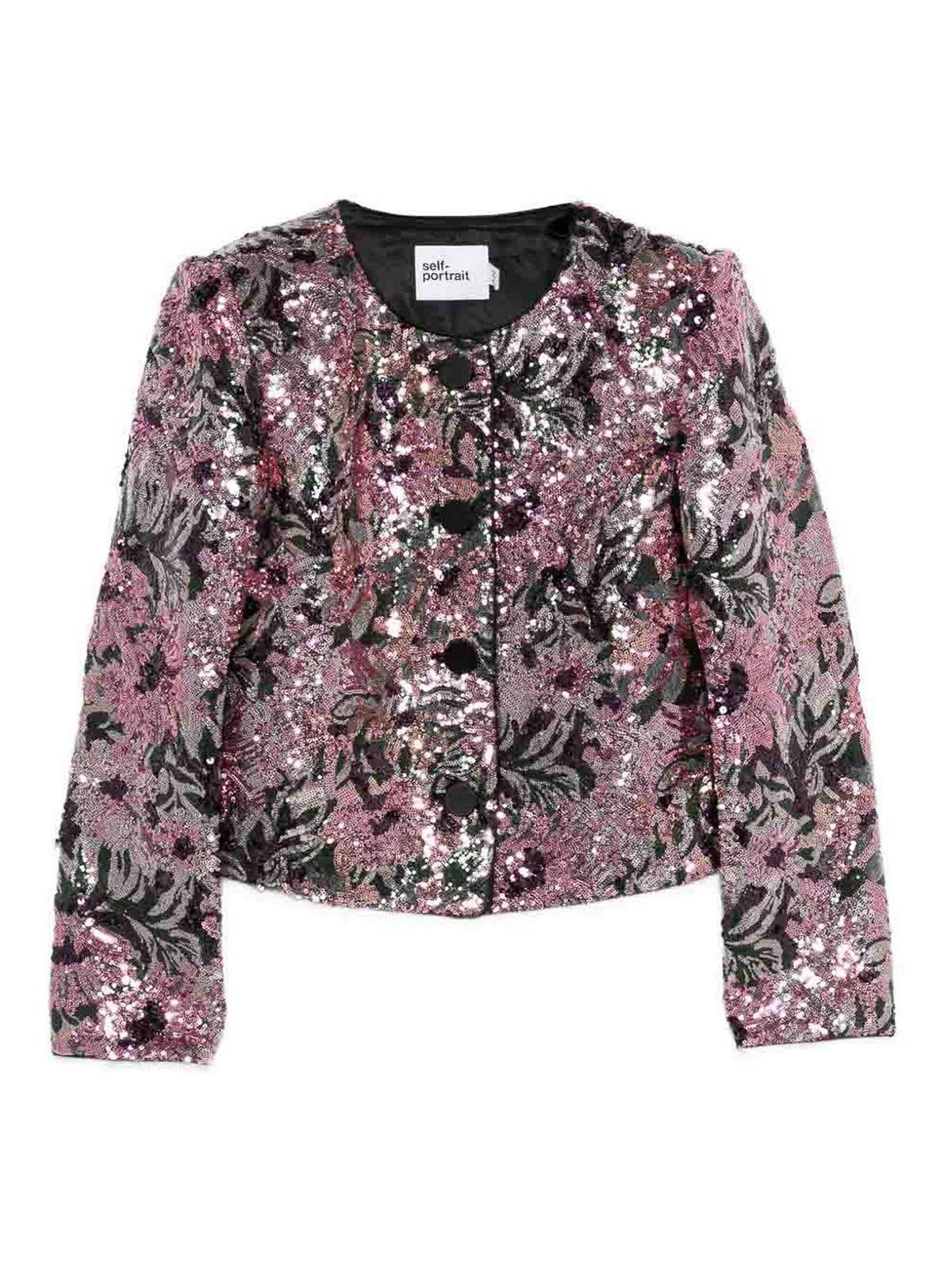 Self-portrait Floral Sequin Jacket In Nude & Neutrals