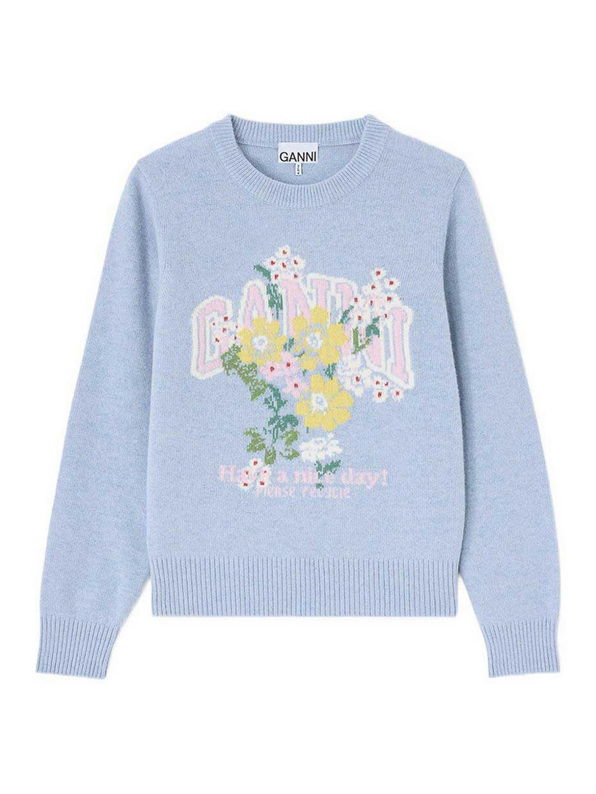 Ganni Pull Col Rond - Bleu Clair
