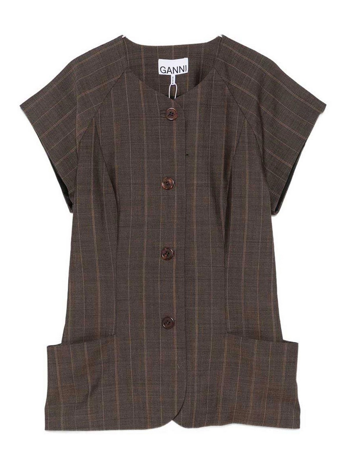 Ganni Light Wool Blouse In Dark Brown