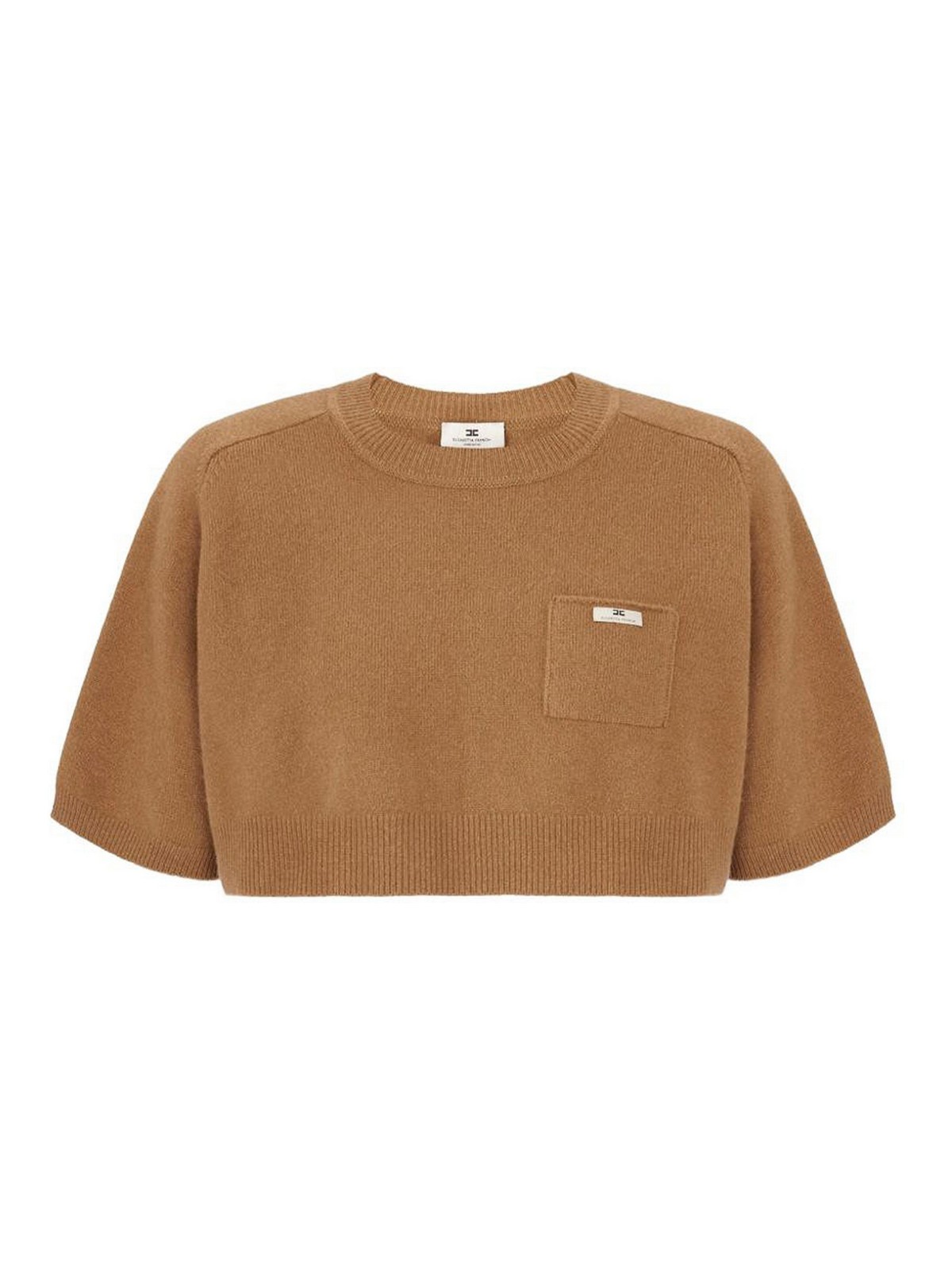 Elisabetta Franchi Camel Wool Cropped Sweater In Brown
