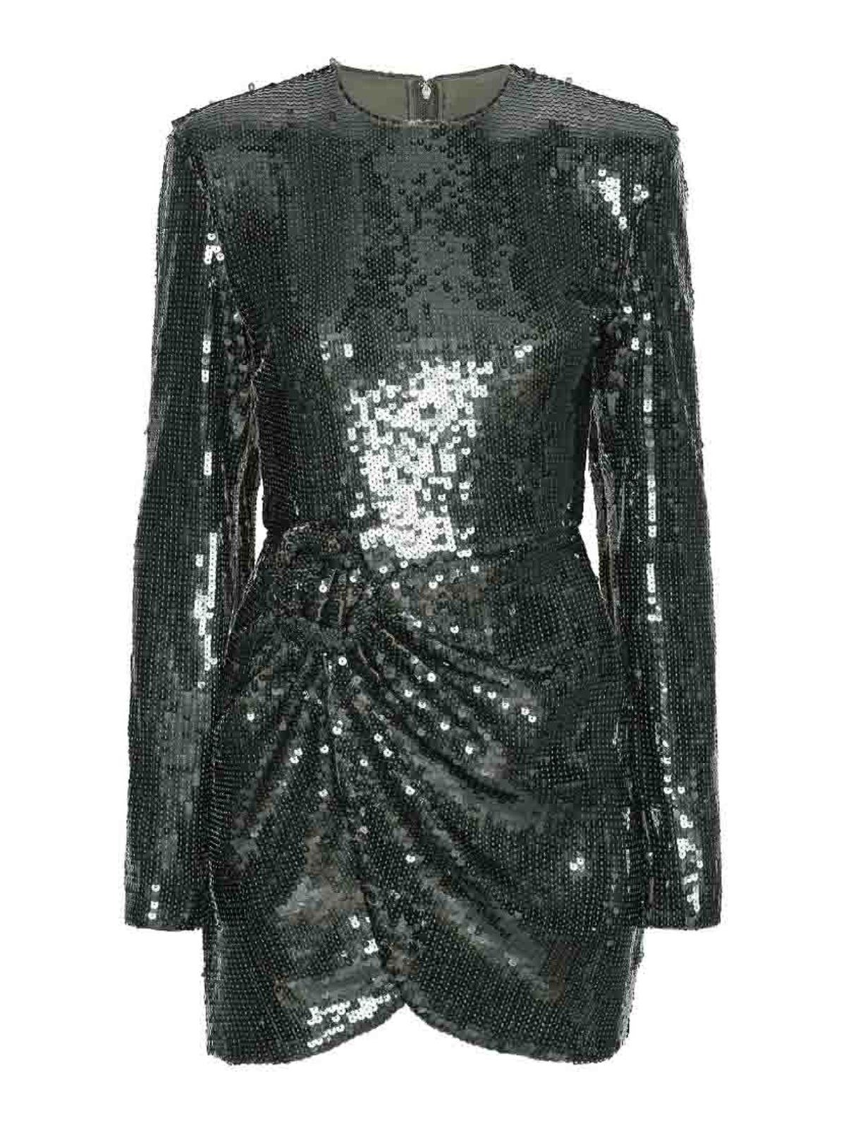 Rotate Birger Christensen Sequin Long-sleeve Mini Dress In Green