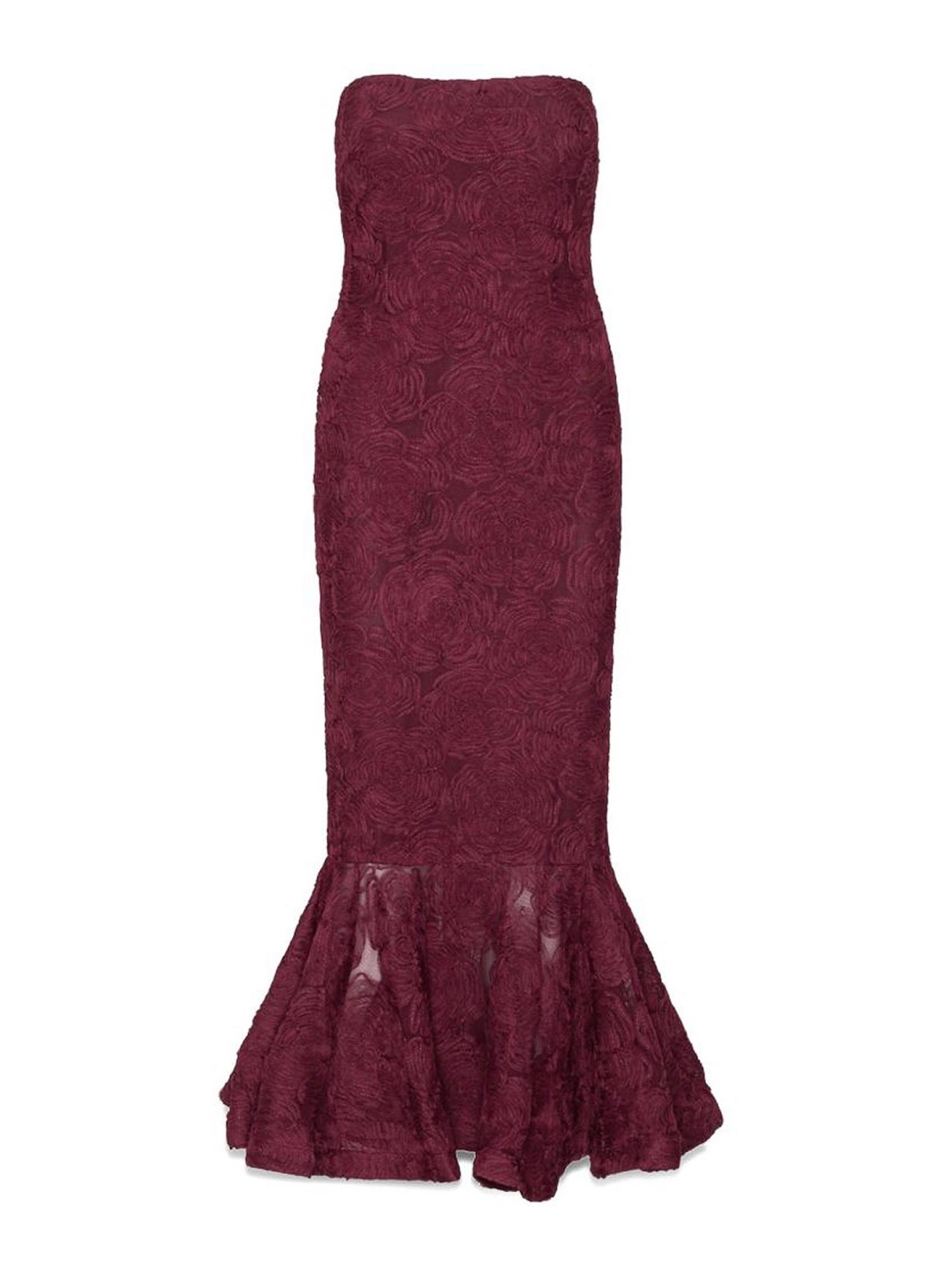 Rotate Birger Christensen Floral Embroidery Midi Dress In Burgundy In Dark Red